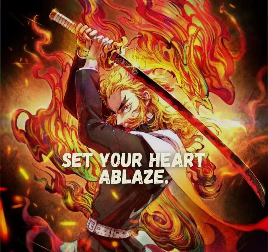 Senjuro Rengoku, flaming sword, orange and red flames, SD Desktop Wallpaper