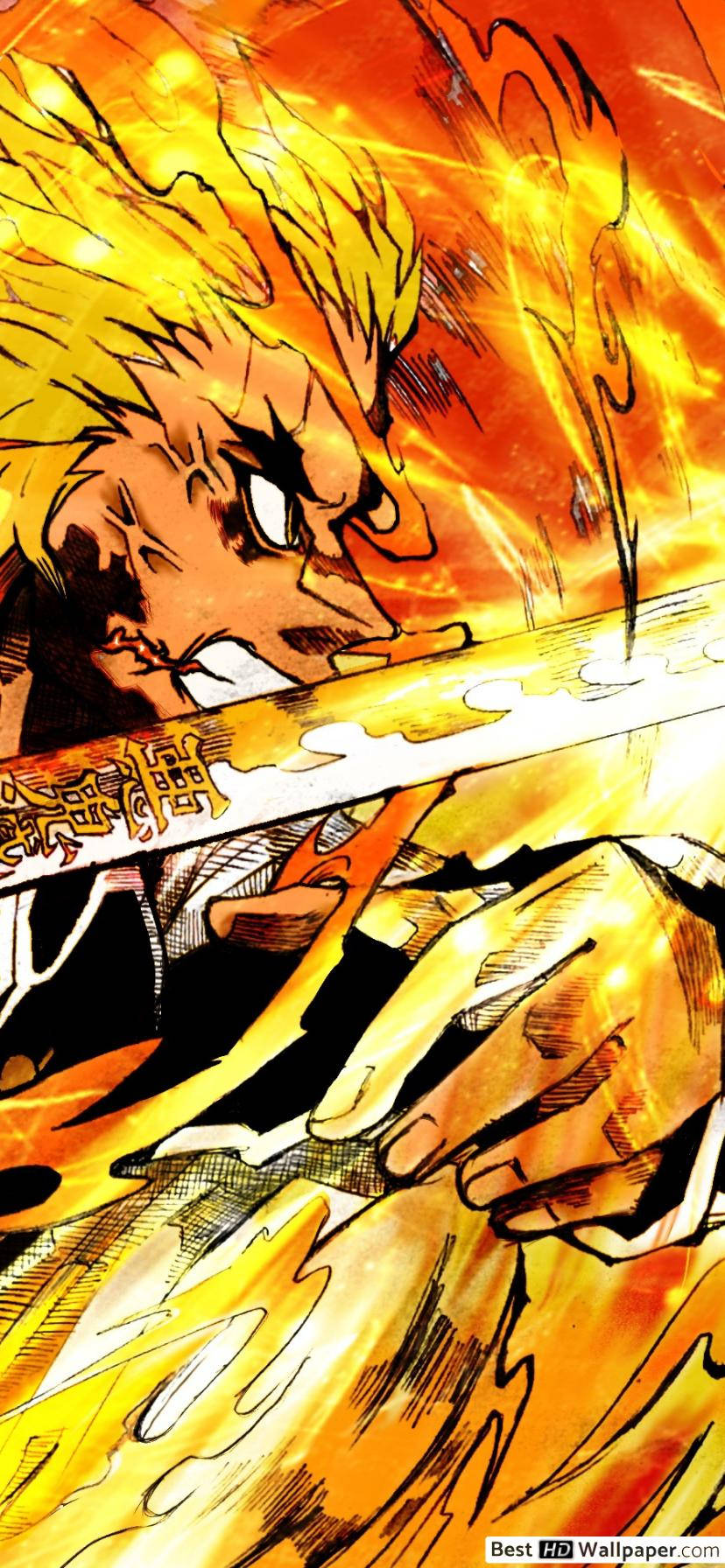 Senjuro Rengoku, flame breathing, fiery-haired, HD Phone Wallpaper