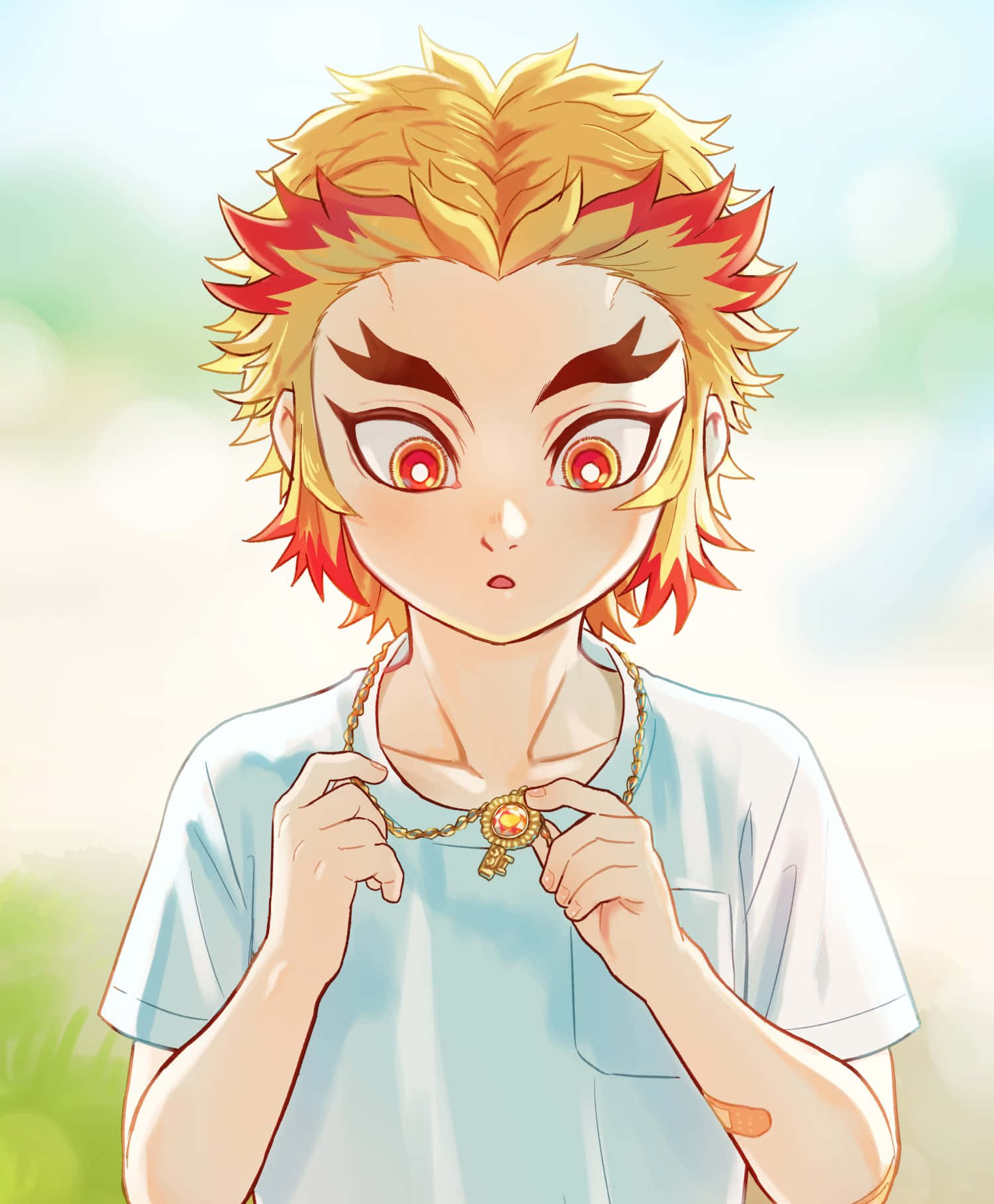 Senjuro Rengoku, golden key pendant, spiky blonde hair, HD Phone Wallpaper