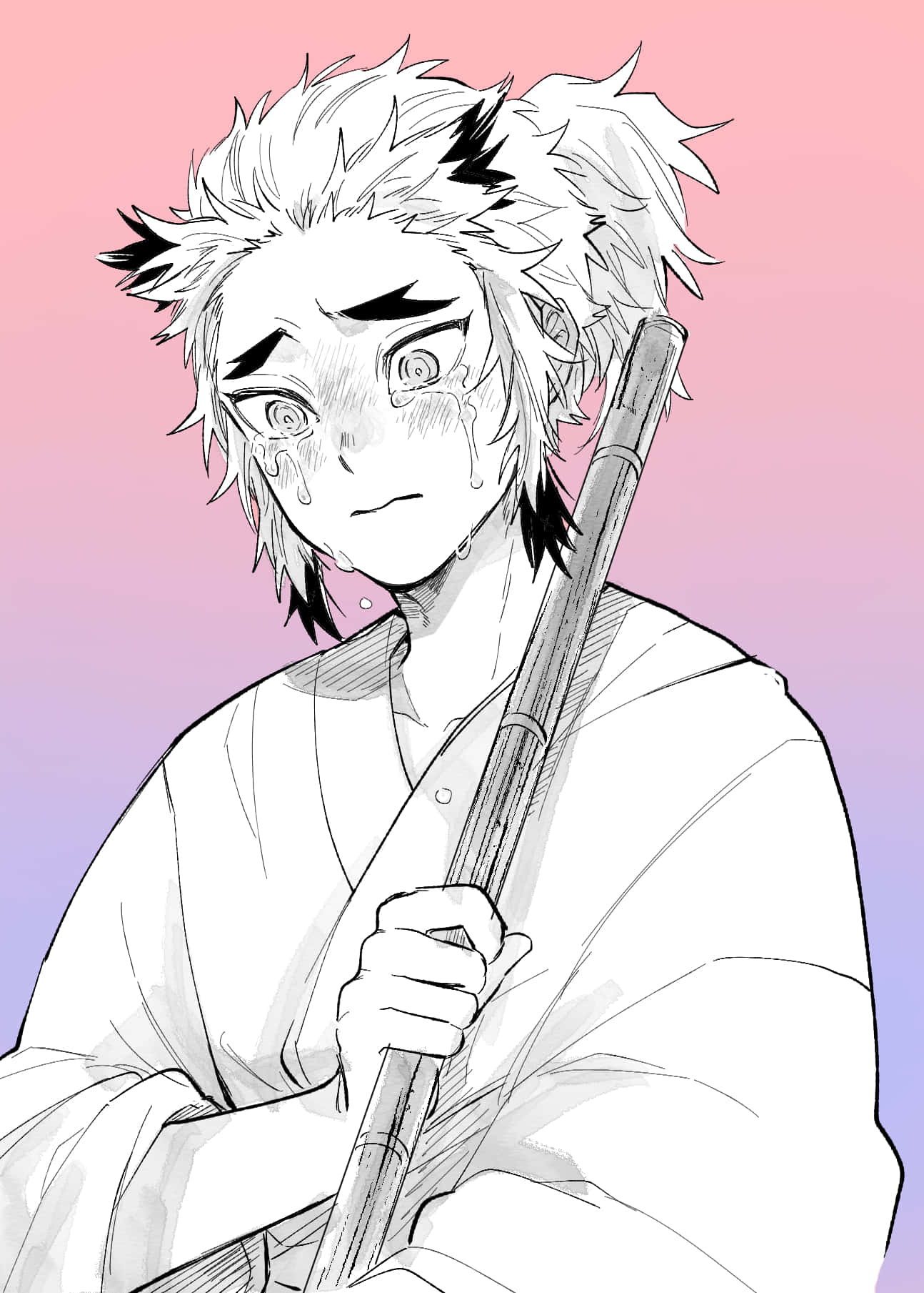 Senjuro Rengoku, spiky hair, tear streaks, HD Phone Wallpaper