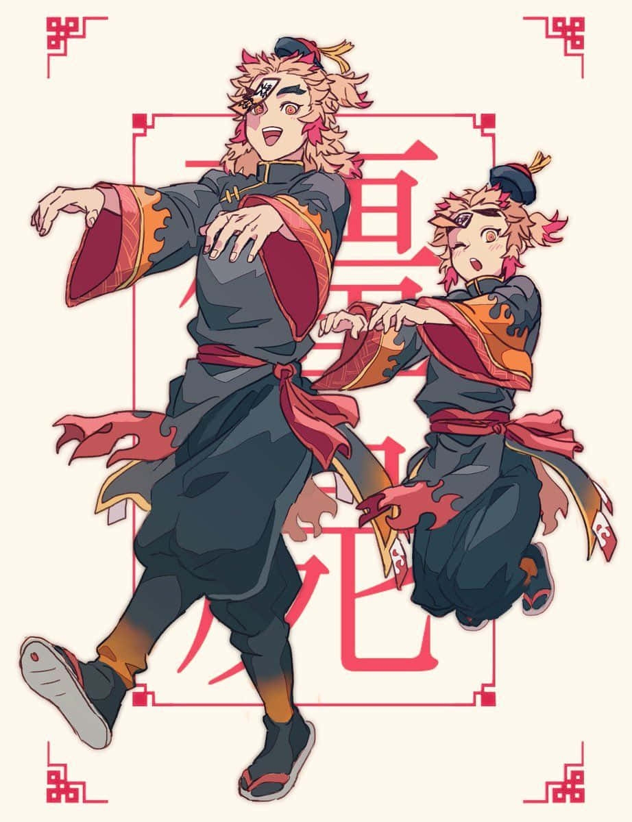 Senjuro Rengoku, dark robes, red flame accents, SD Phone Wallpaper