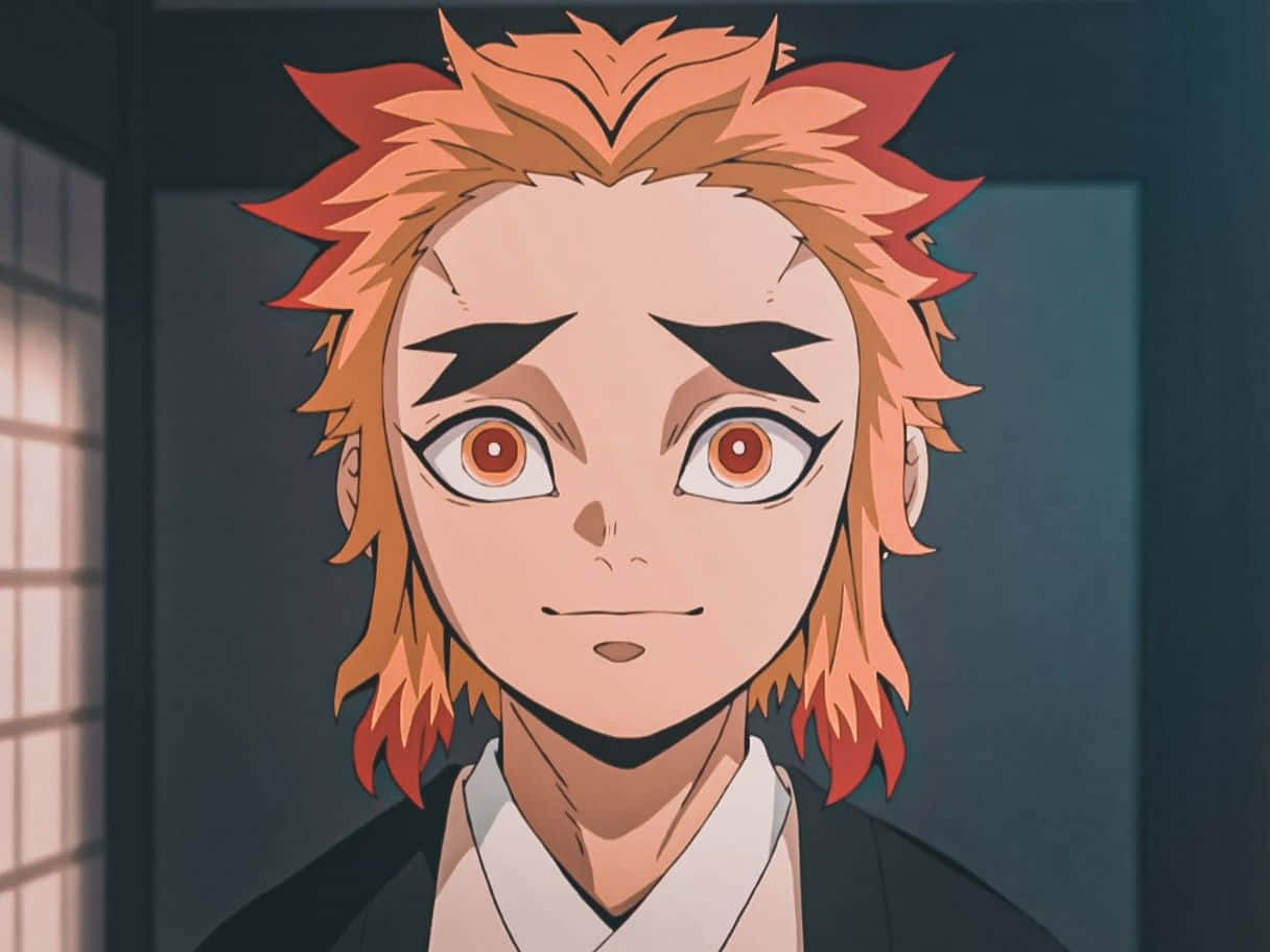 Senjuro Rengoku, anime portrait, spiky orange hair, SD Desktop Wallpaper