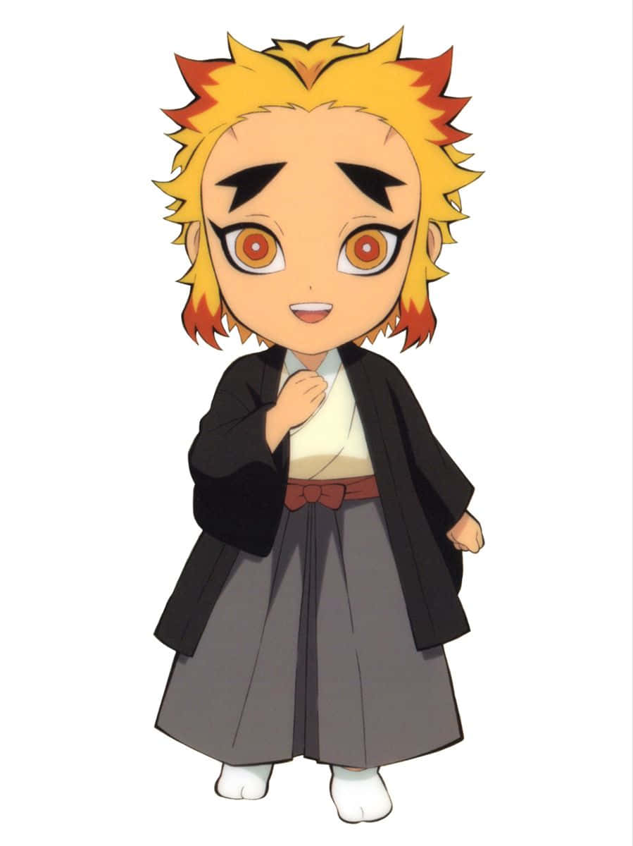 Senjuro Rengoku, chibi, spiky yellow and orange hair, SD Phone Wallpaper