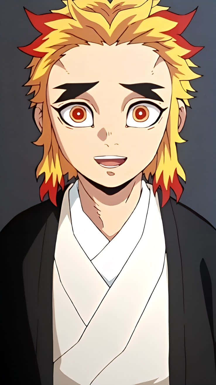 Senjuro Rengoku, spiky yellow and red hair, orange eyes, HD Phone Wallpaper
