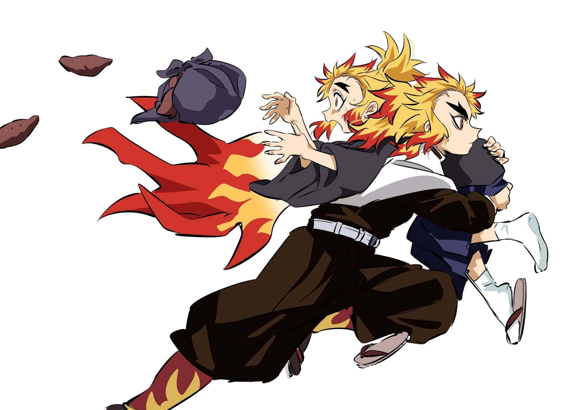 Senjuro Rengoku, fiery hair, red cape, Full HD Desktop Wallpaper