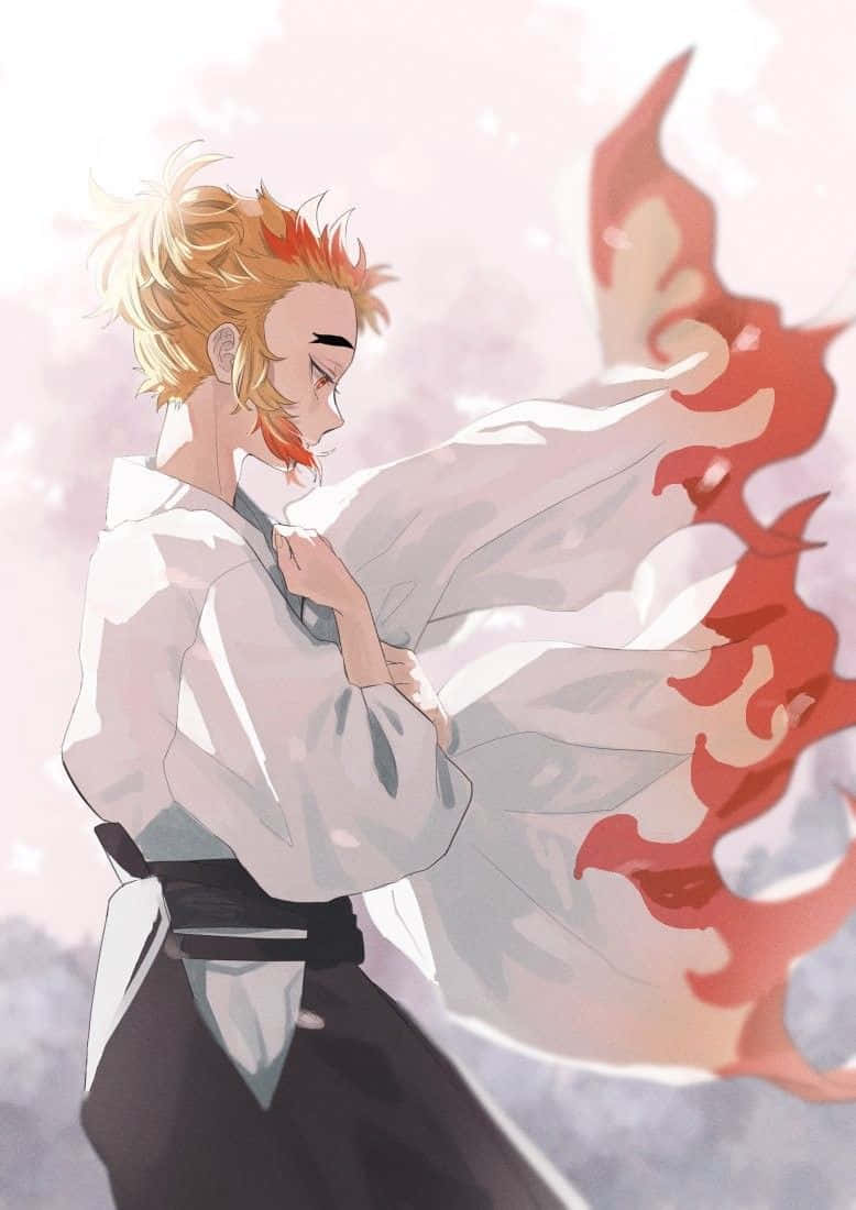 Senjuro Rengoku, fiery orange hair, red flame motifs, SD Phone Wallpaper