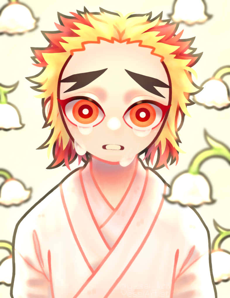 Senjuro Rengoku, spiky yellow hair, red eyes, SD Phone Wallpaper