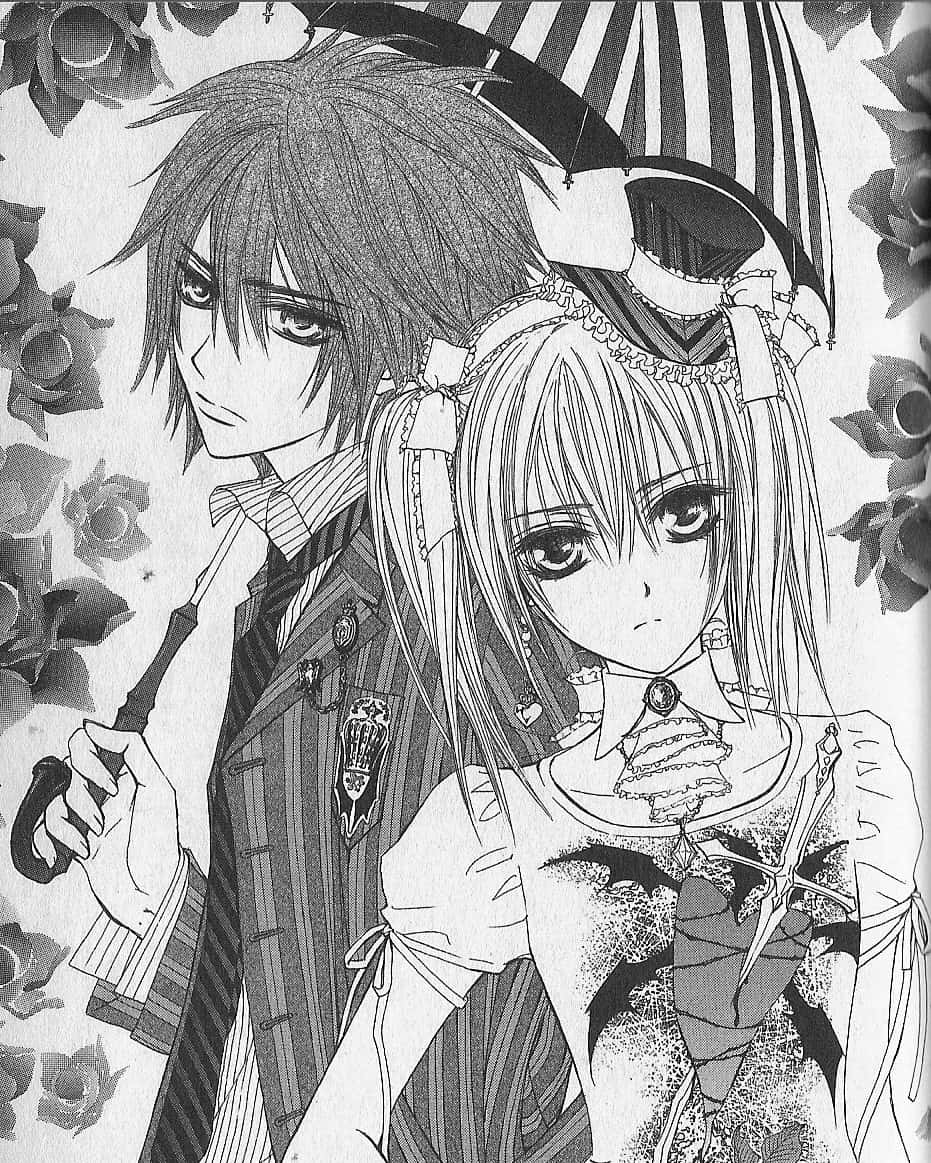 Senri Shiki, gothic anime characters, black and white manga-style illustration, SD Phone Wallpaper