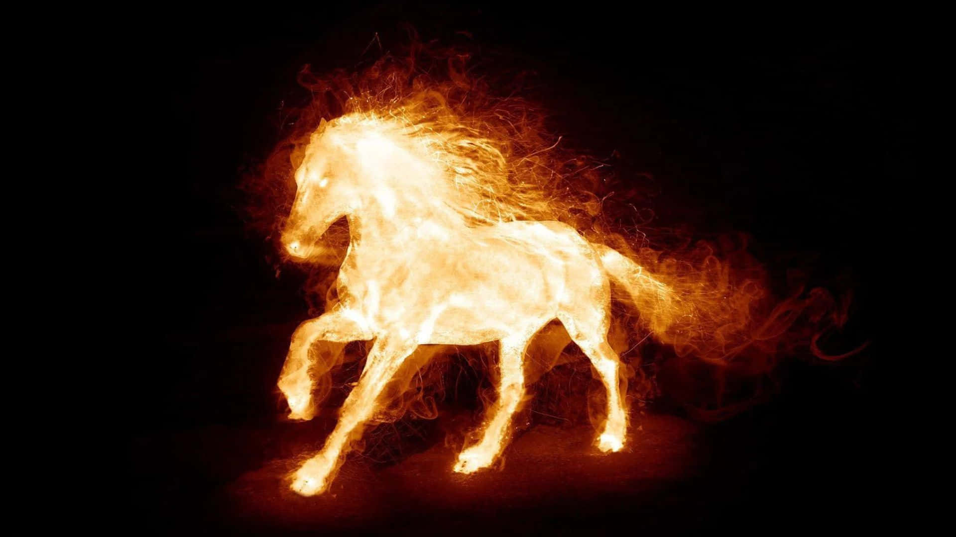 fiery horse, pitch black background, intense orange and yellow flames, Full HD Desktop Wallpaper