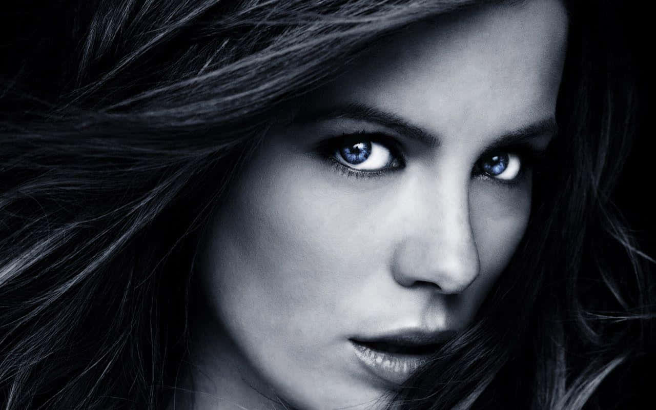 Sensual Gaze, black and white portrait, piercing blue eyes, HD Desktop Wallpaper