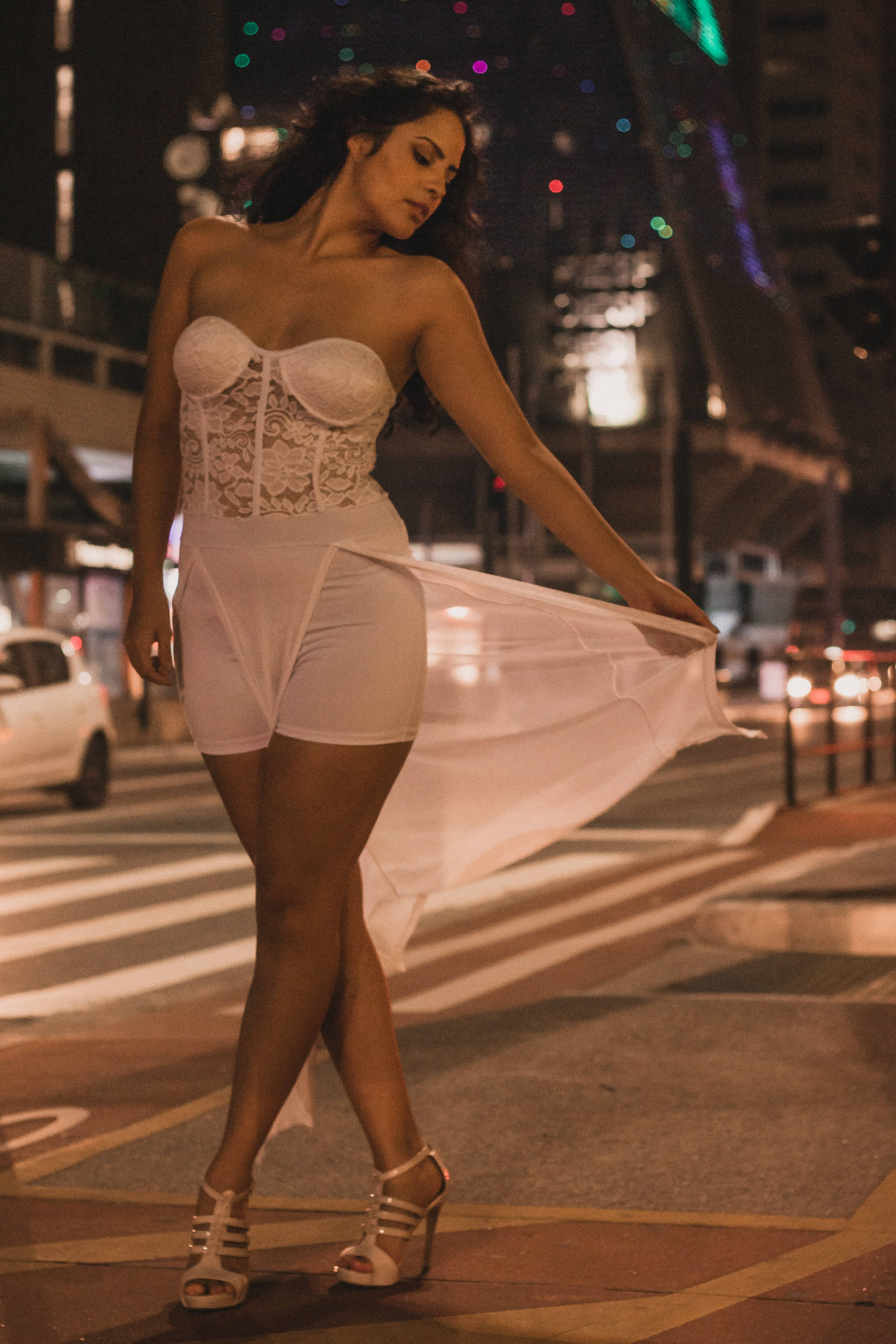 City Lingerie, white lace lingerie, shorts, 2K Phone Wallpaper