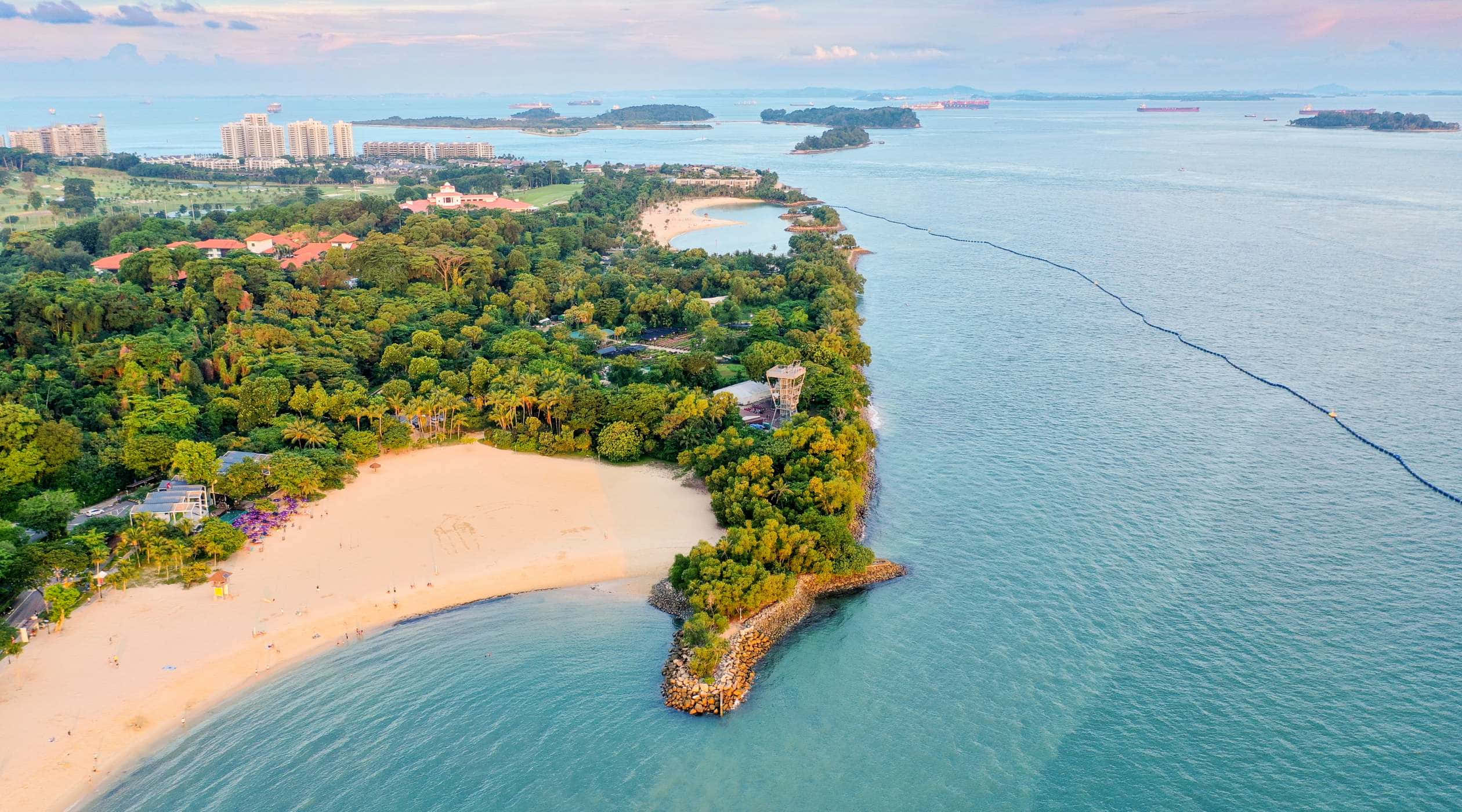 Sentosa Island, lush green peninsula, sandy beach, Full HD Desktop Wallpaper