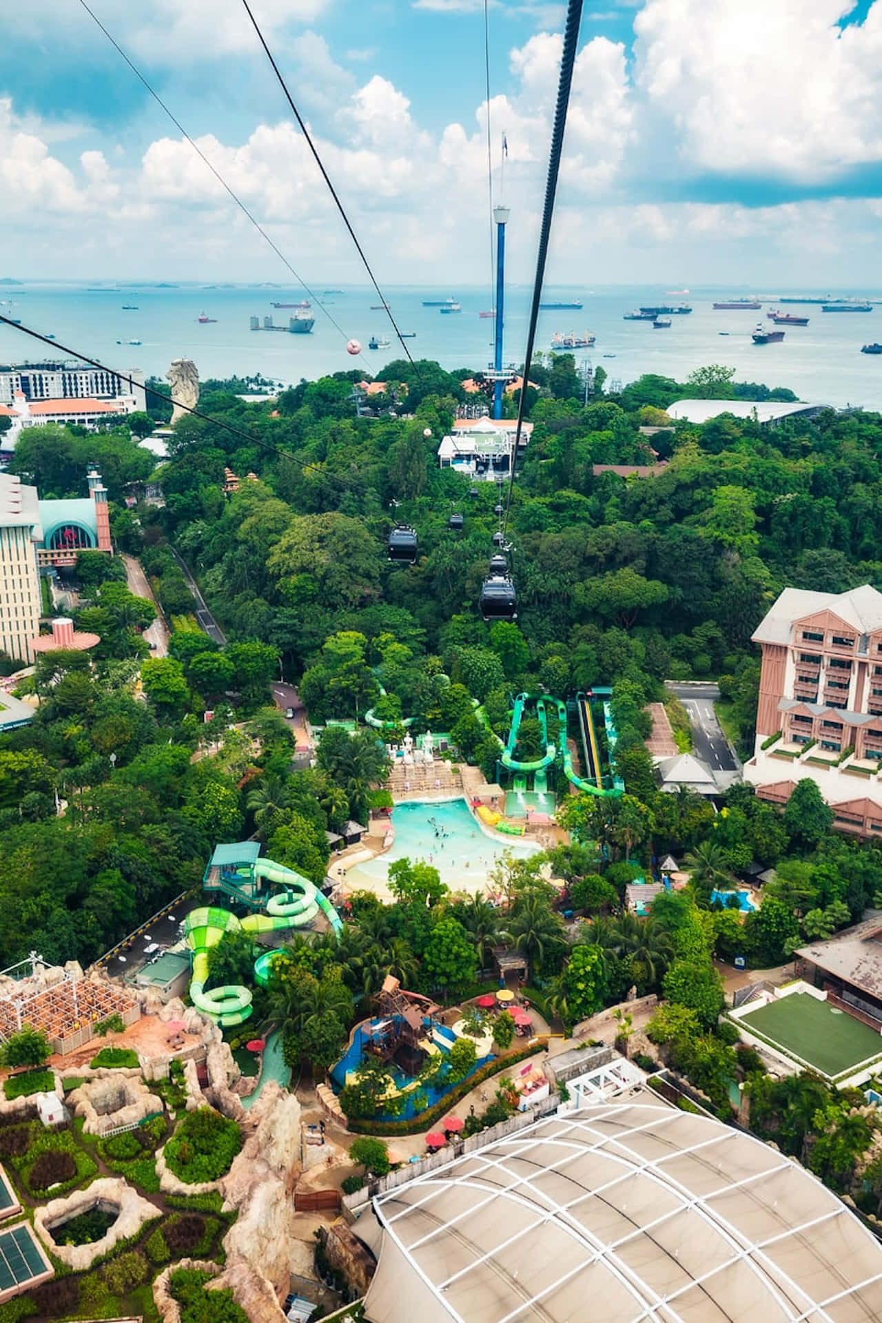 Sentosa Island, cable car, lush green park, Full HD Phone Wallpaper