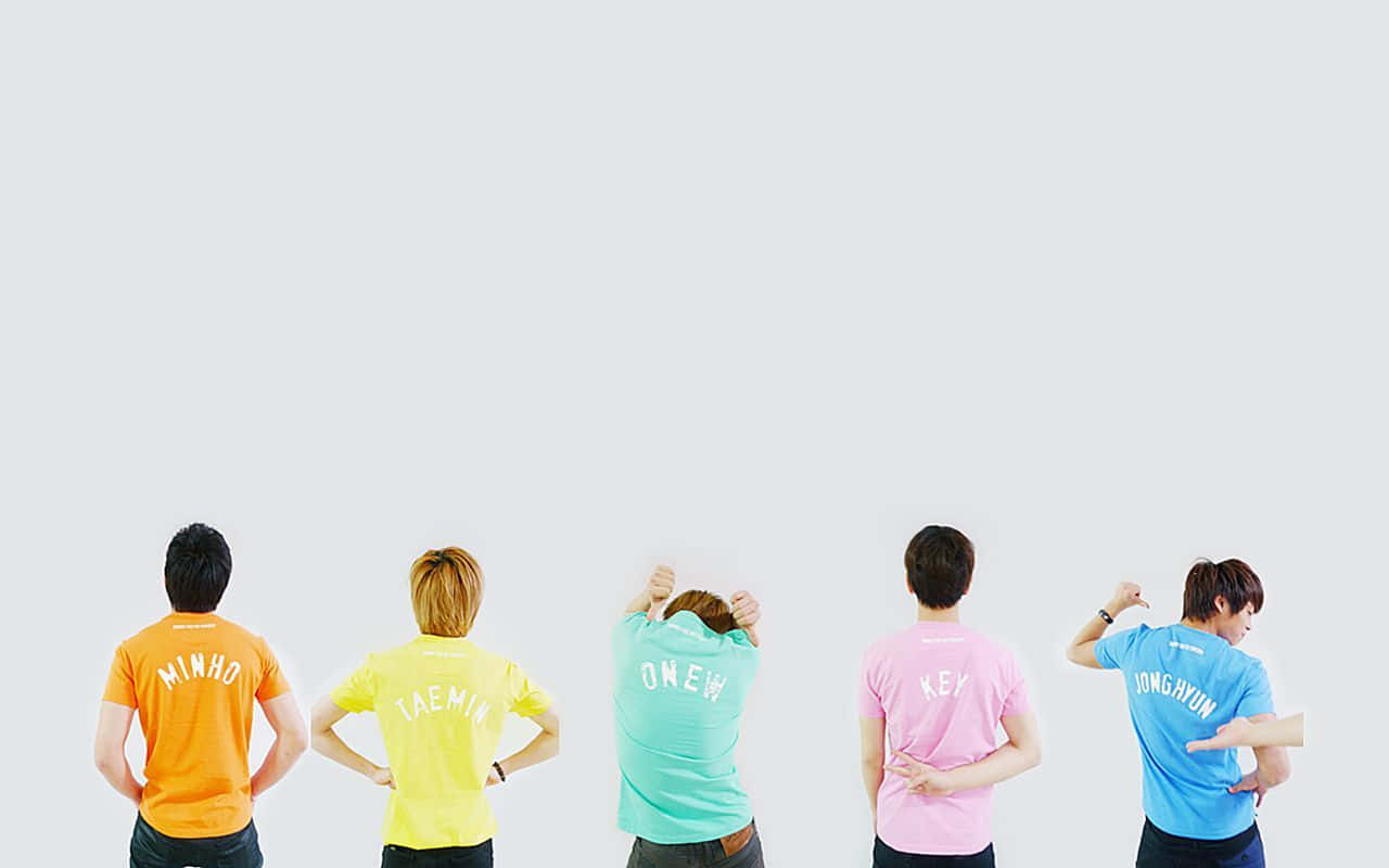 Aesthetic Korean Culture, colorful name-tagged shirts, plain light gray background, HD Desktop Wallpaper
