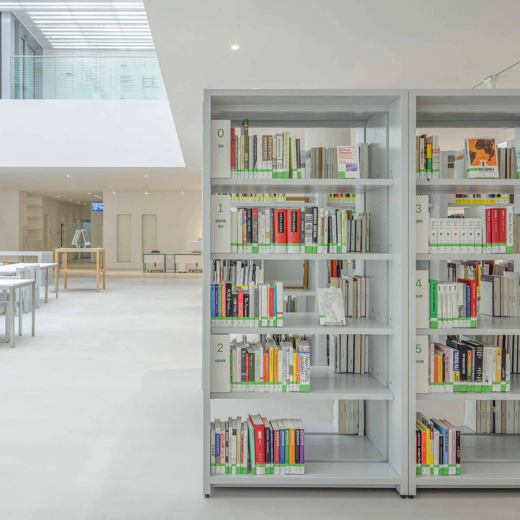 Seoul Museum Of Art, library interior, white bookshelves, Full HD Desktop Wallpaper