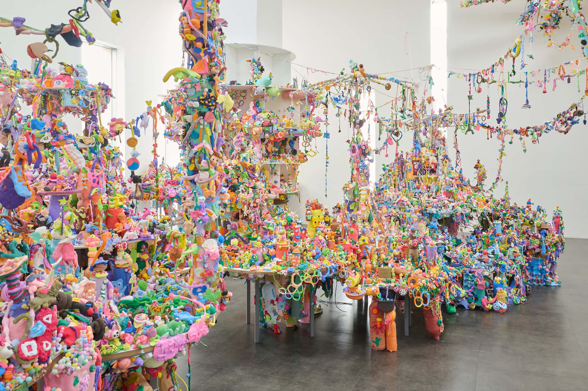 colorful art installation, Seoul Museum, plush toys, Full HD Desktop Wallpaper