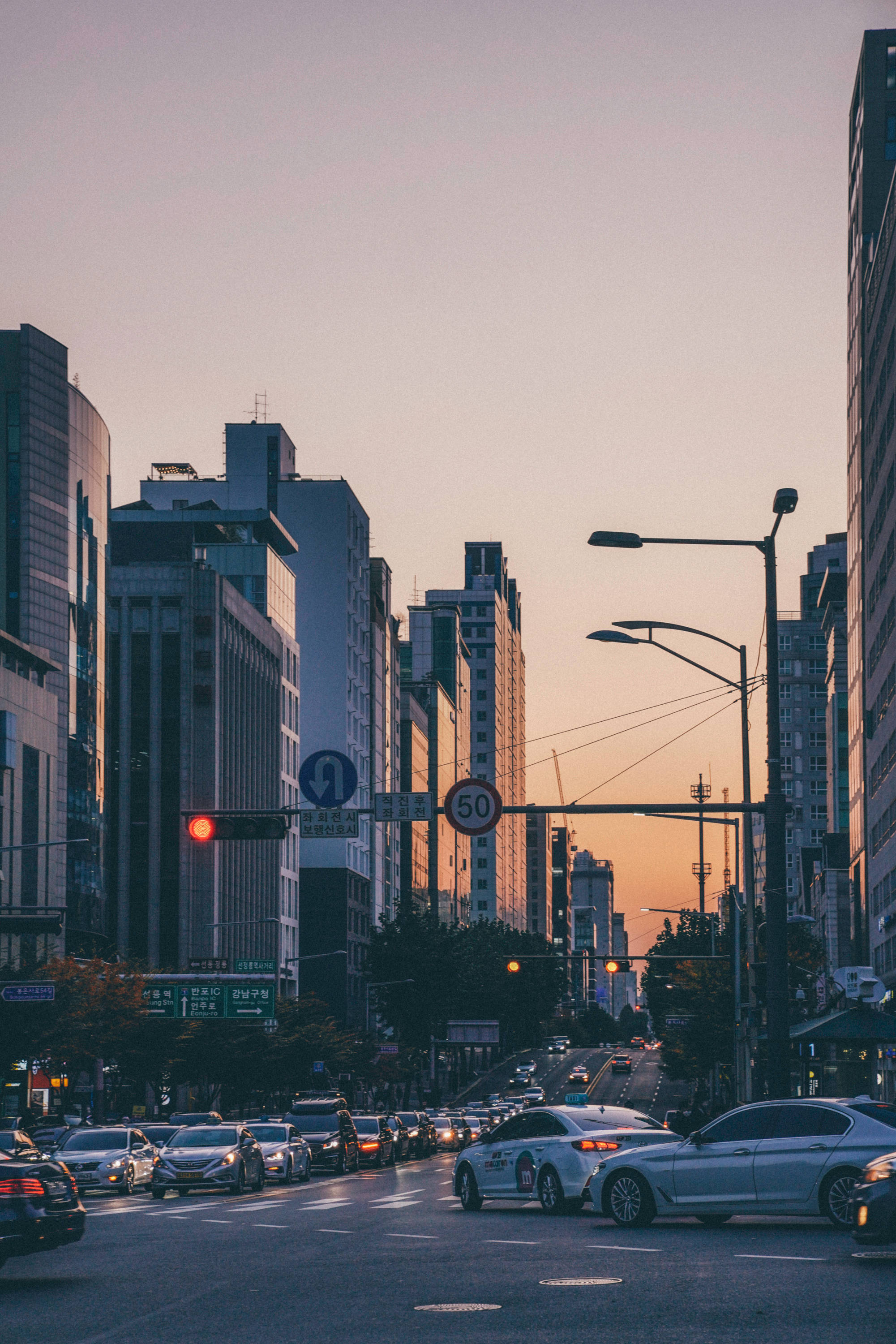 Seoul, sunset, city street, 2K Phone Wallpaper