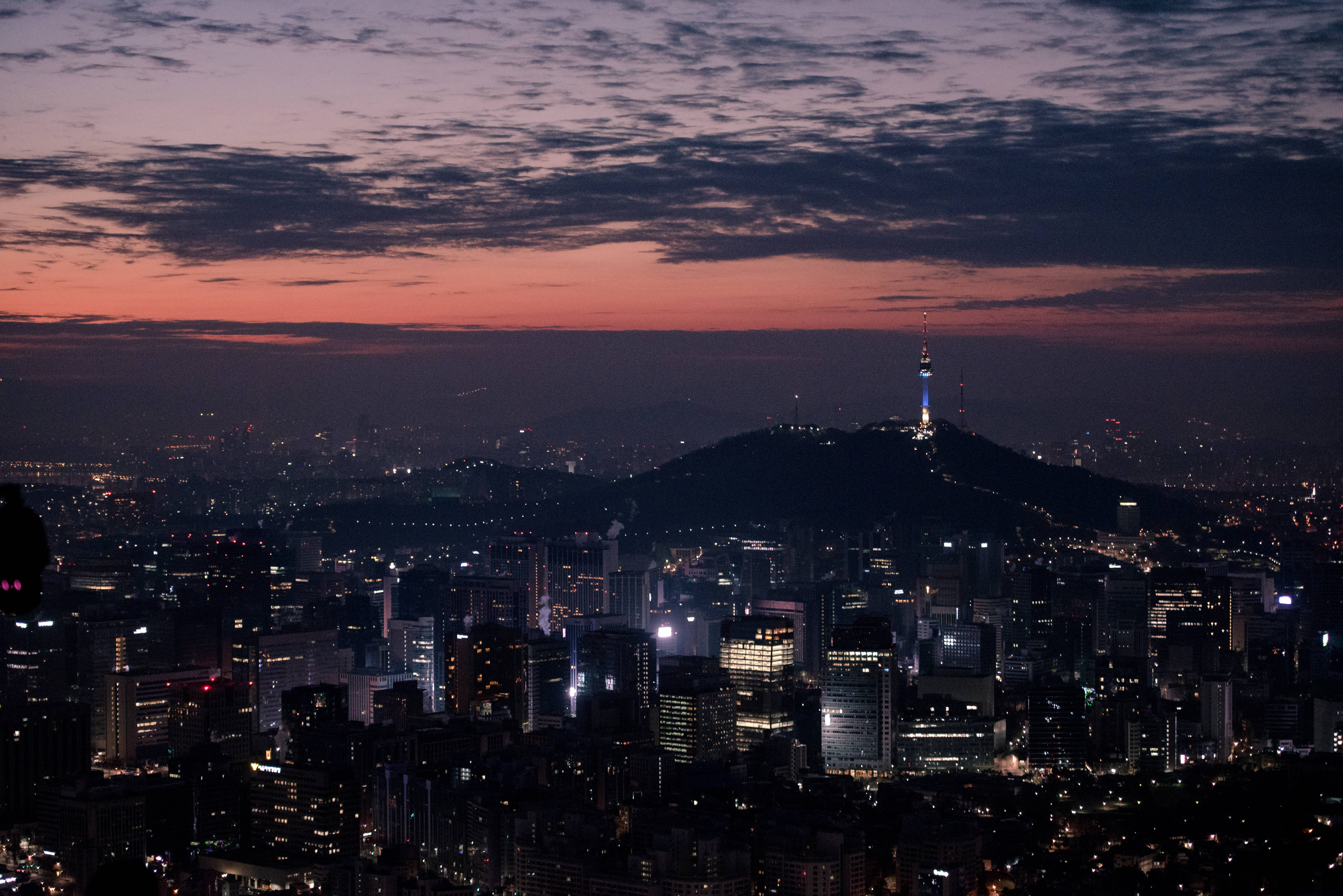 Seoul, dark night, glowing tower, 5K Desktop Wallpaper