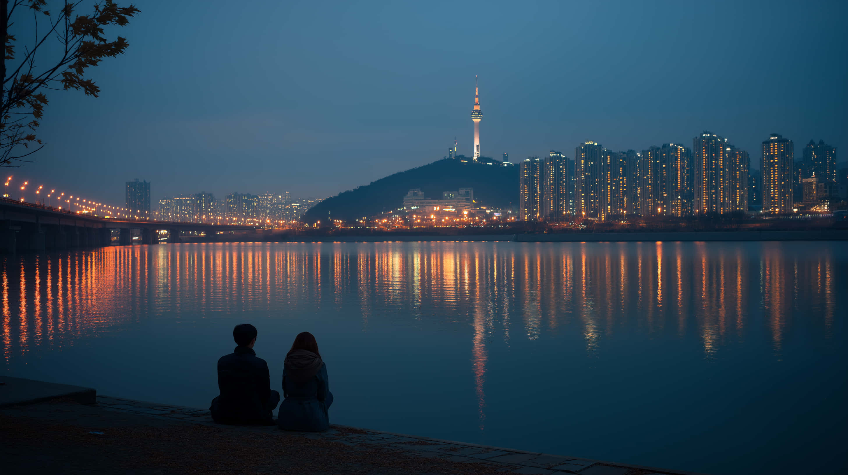 Seoul, city river, dusk, 2K Desktop Wallpaper
