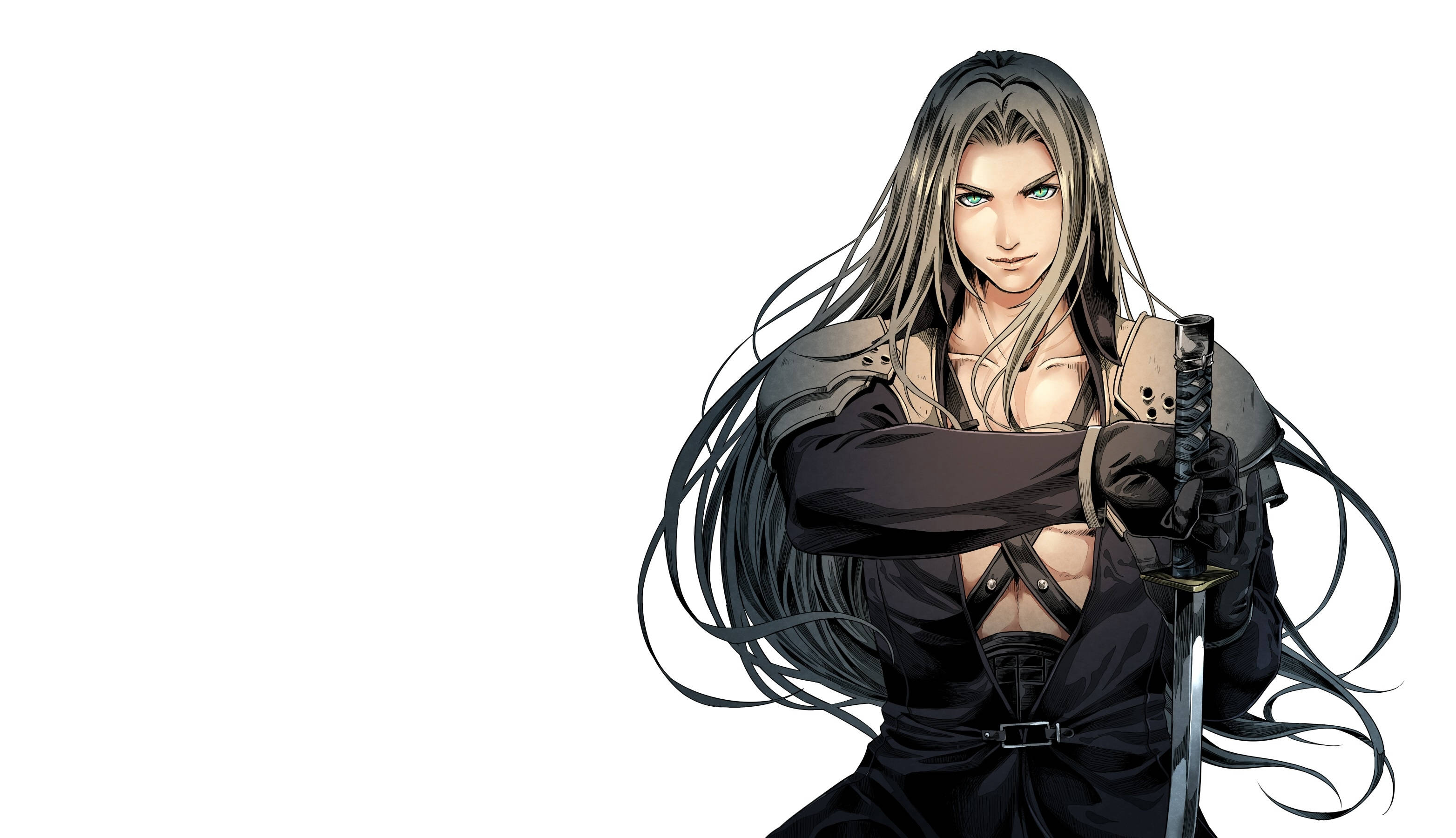 Sephiroth, anime warrior, long silver hair, 2K Desktop Wallpaper