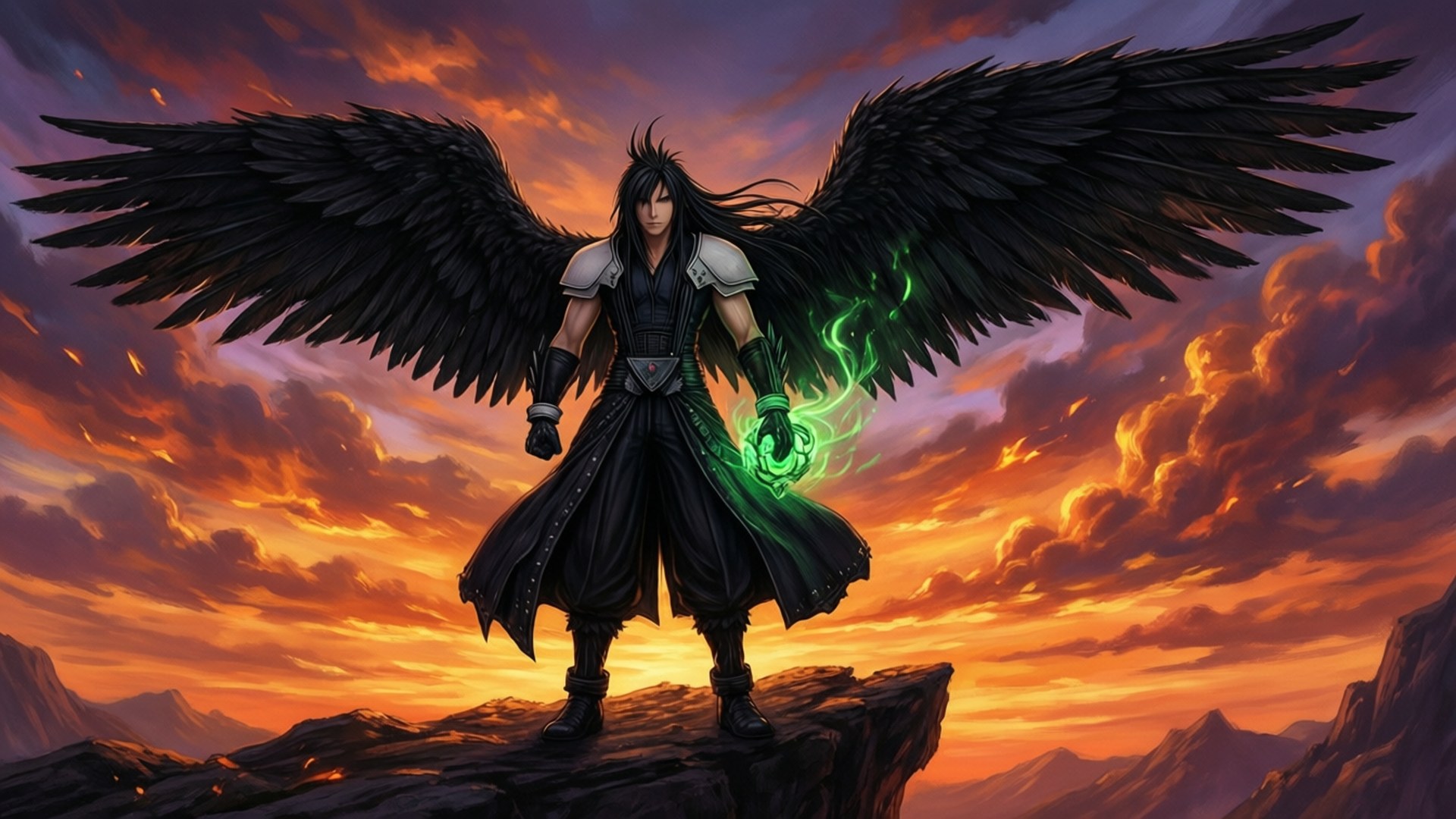 Sephiroth, sunset, wings, Full HD Desktop Wallpaper