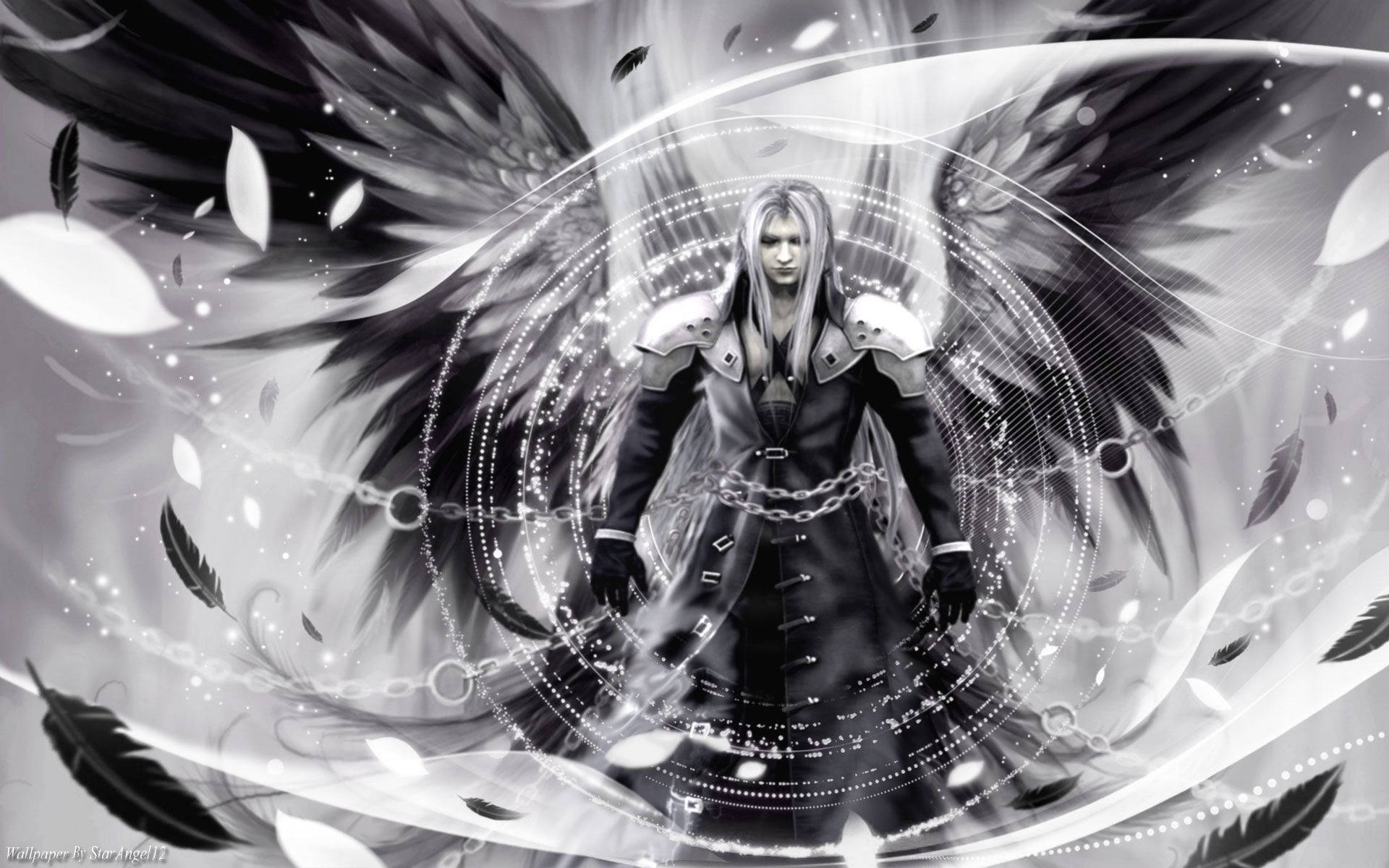 Sephiroth, chain spell, glowing circular chains, Full HD Desktop Wallpaper
