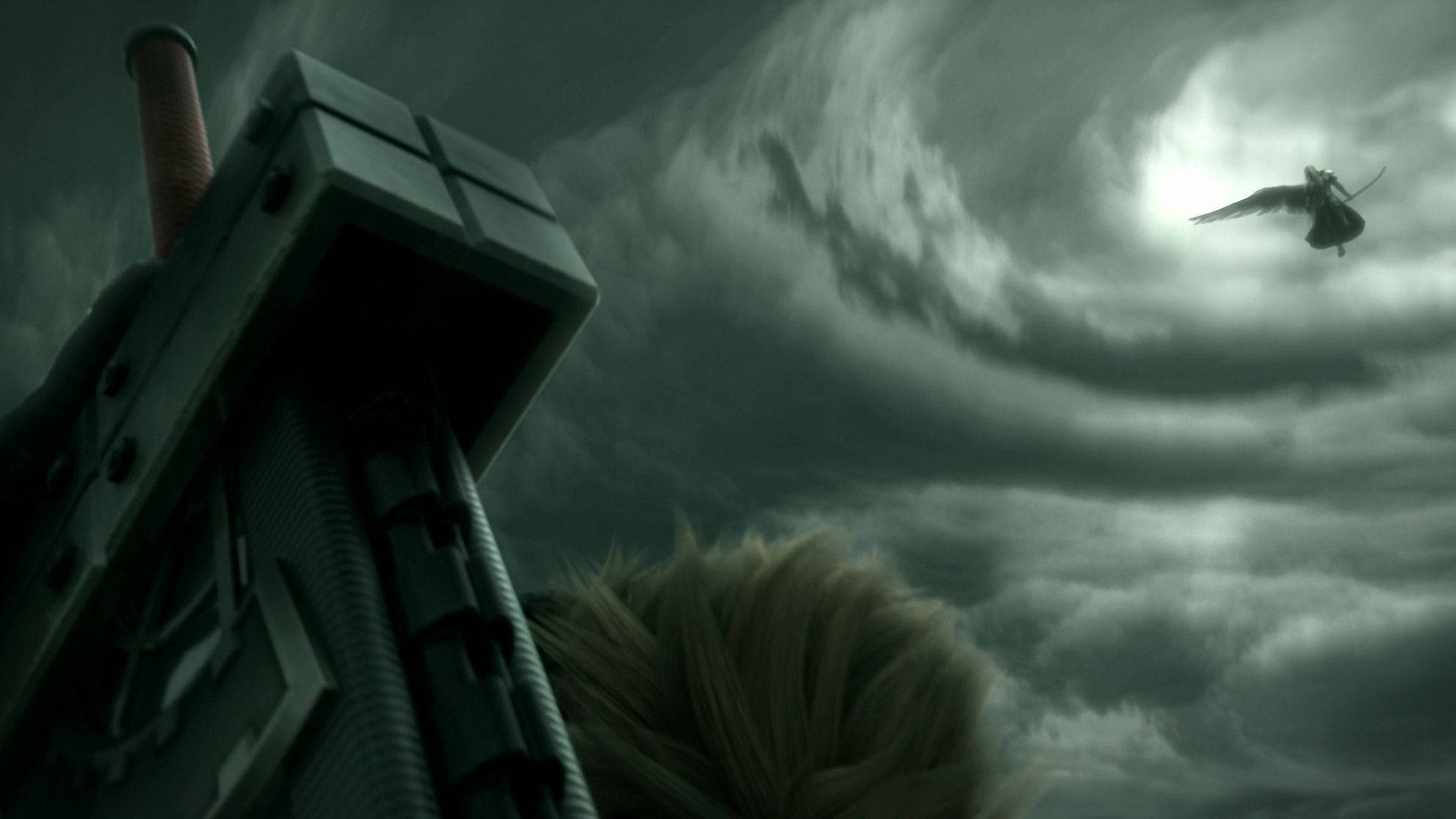 Sephiroth, flying, stormy gray sky, Full HD Desktop Wallpaper