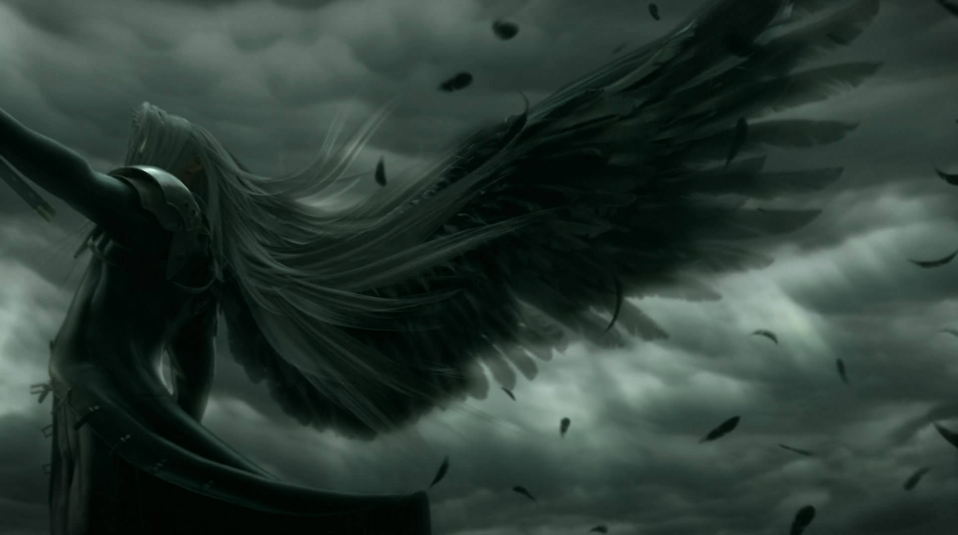 Sephiroth, black wings, long hair, Full HD Desktop Wallpaper