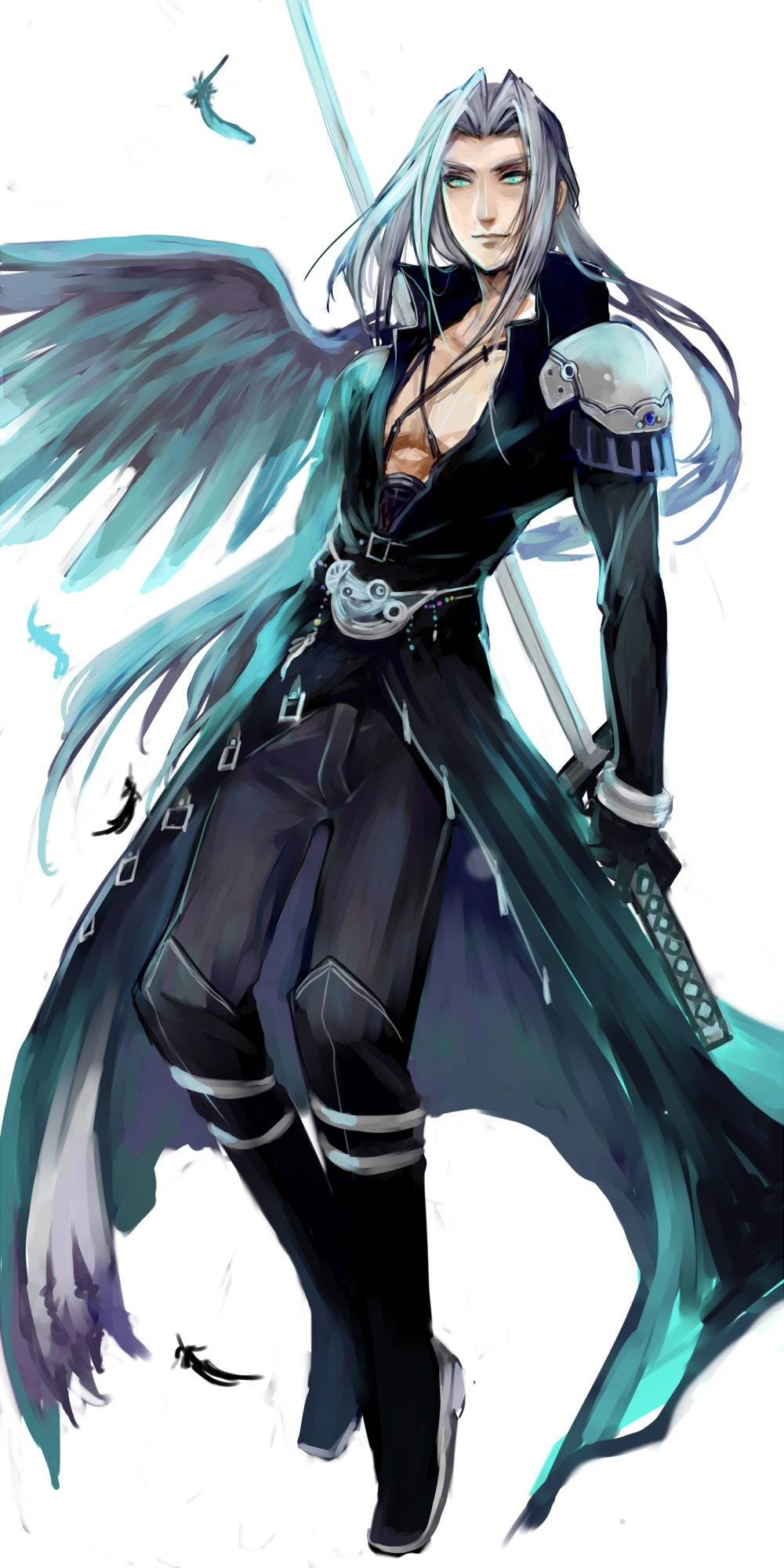Sephiroth, light blue wing, sword, Full HD Phone Wallpaper