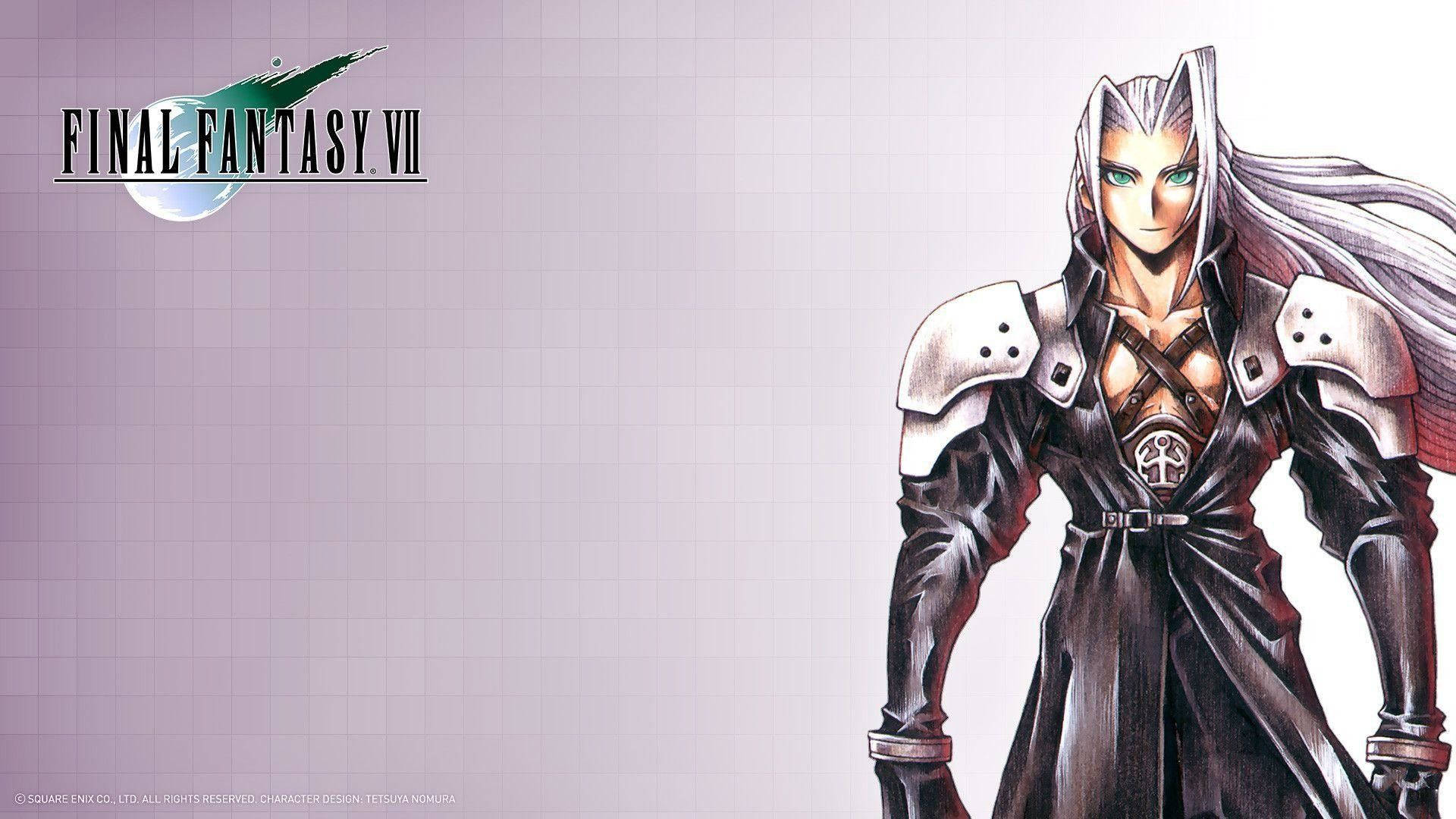 Sephiroth, coloured pencil illustration, long silver hair, Full HD Desktop Wallpaper