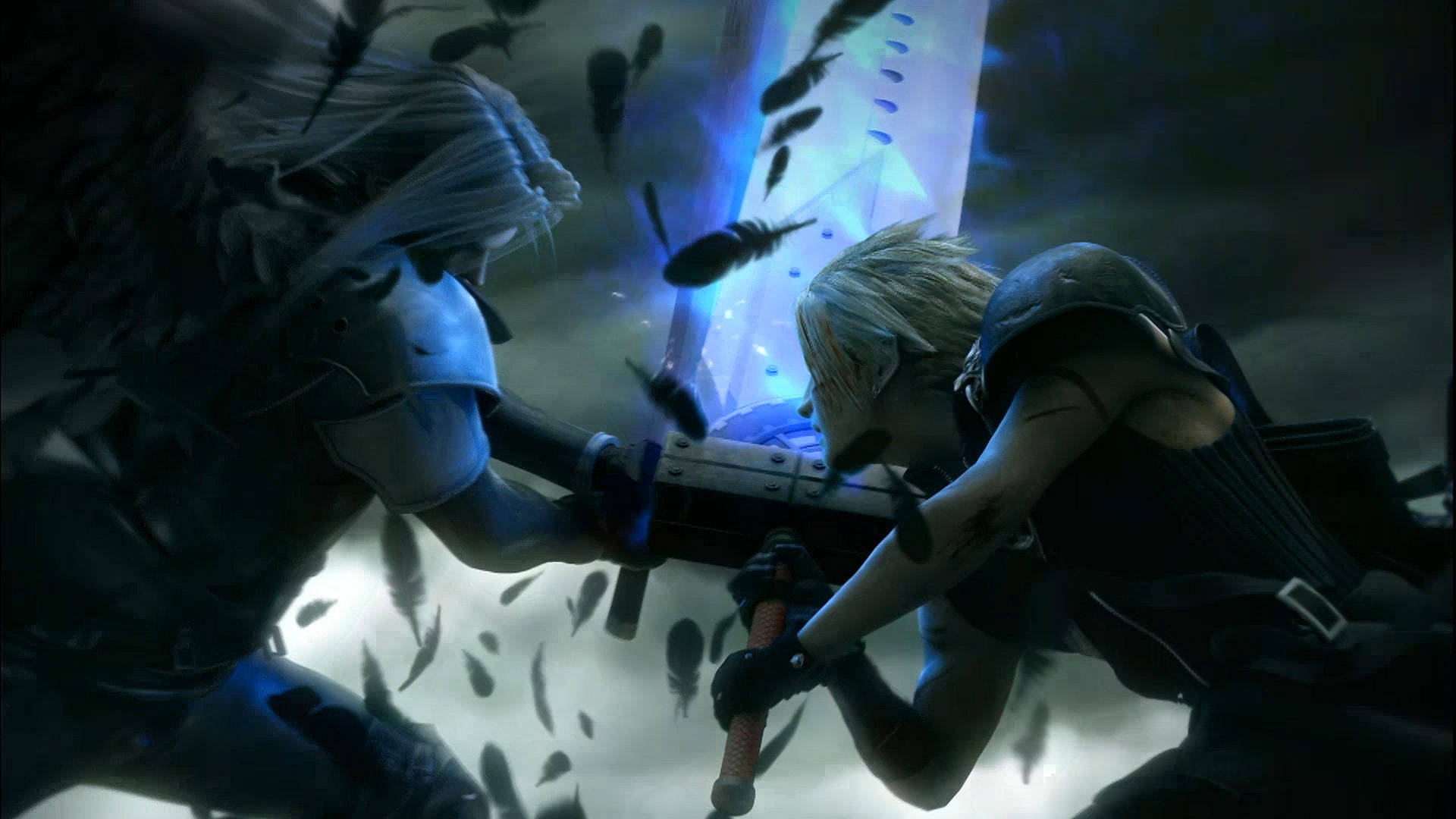 Sephiroth, blue purple light sword, glowing blue blades, Full HD Desktop Wallpaper