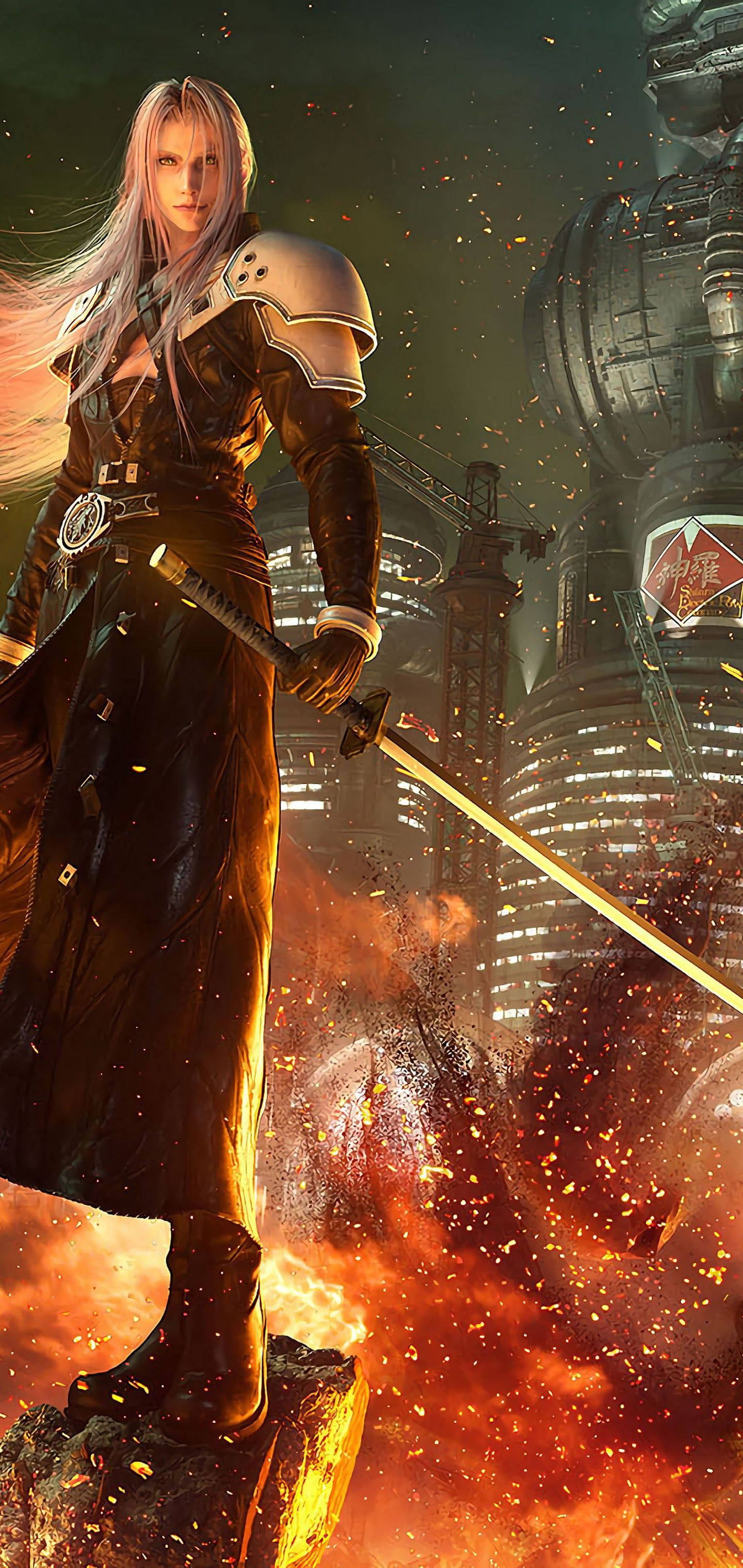 Sephiroth, silver-haired, dark armor, 2K Phone Wallpaper