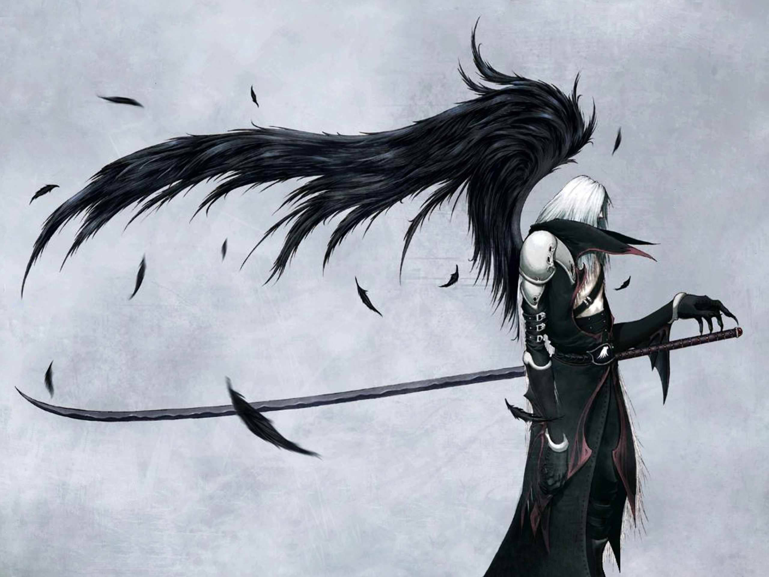 Sephiroth, all black sword, black wings, 2K Desktop Wallpaper