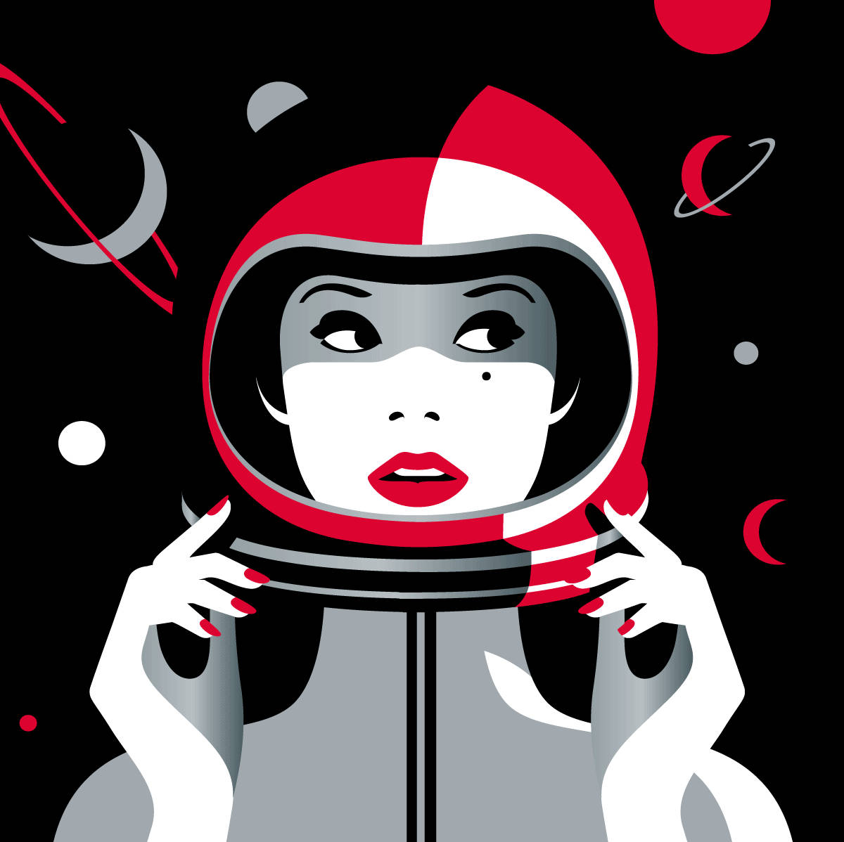 Sephora Girl Galaxy, astronaut woman, red and white helmet, SD Desktop Wallpaper