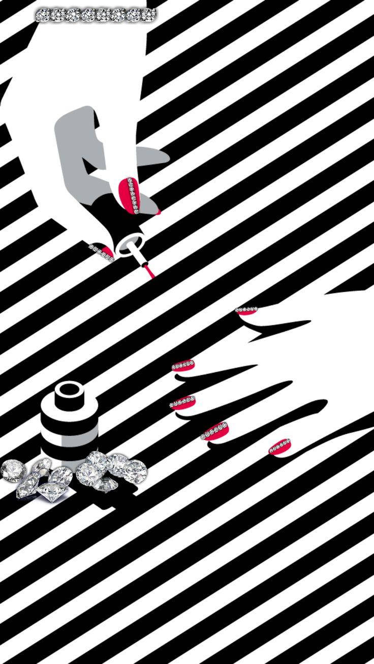 Sephora, red and white nails, black and white diagonal stripes, HD Phone Wallpaper