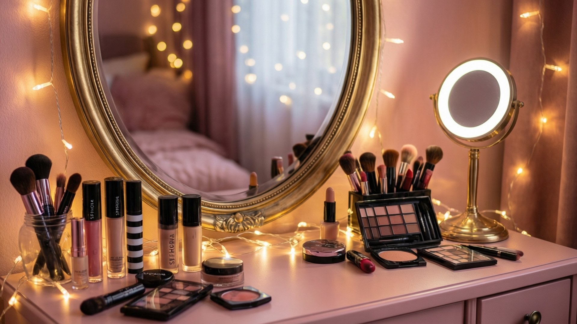 Sephora, vanity table, pink, Full HD Desktop Wallpaper