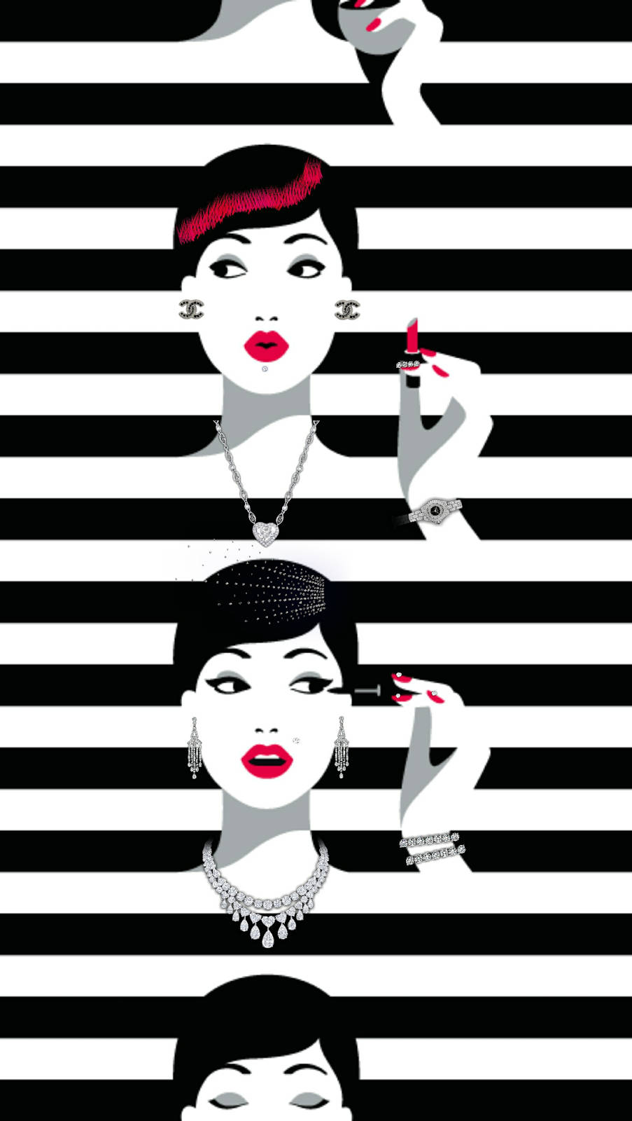 Sephora, black and white stripes, bold red lips, HD Phone Wallpaper
