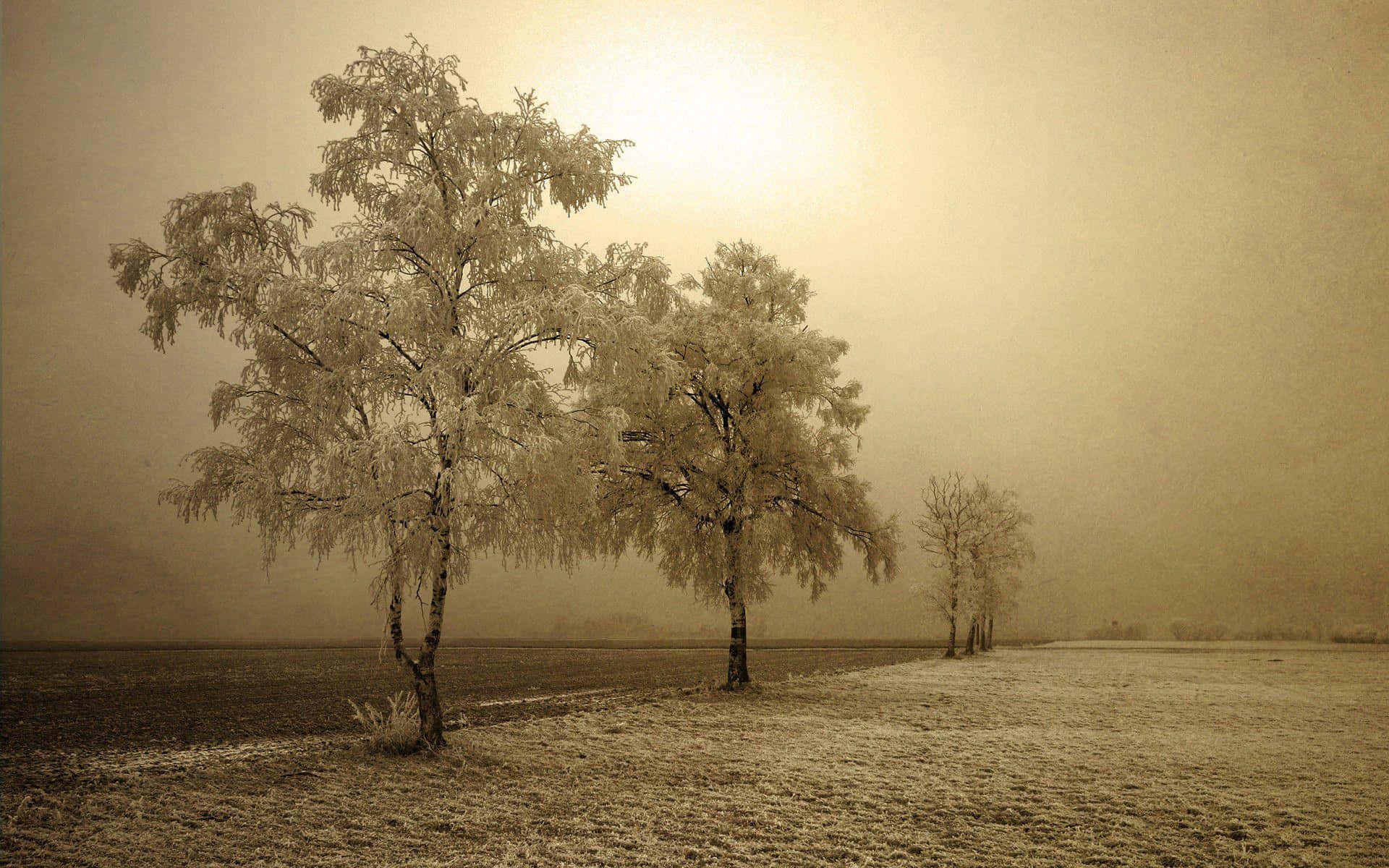 Sepia, 1920 x 1200, Frost-covered trees, Full HD Desktop Wallpaper