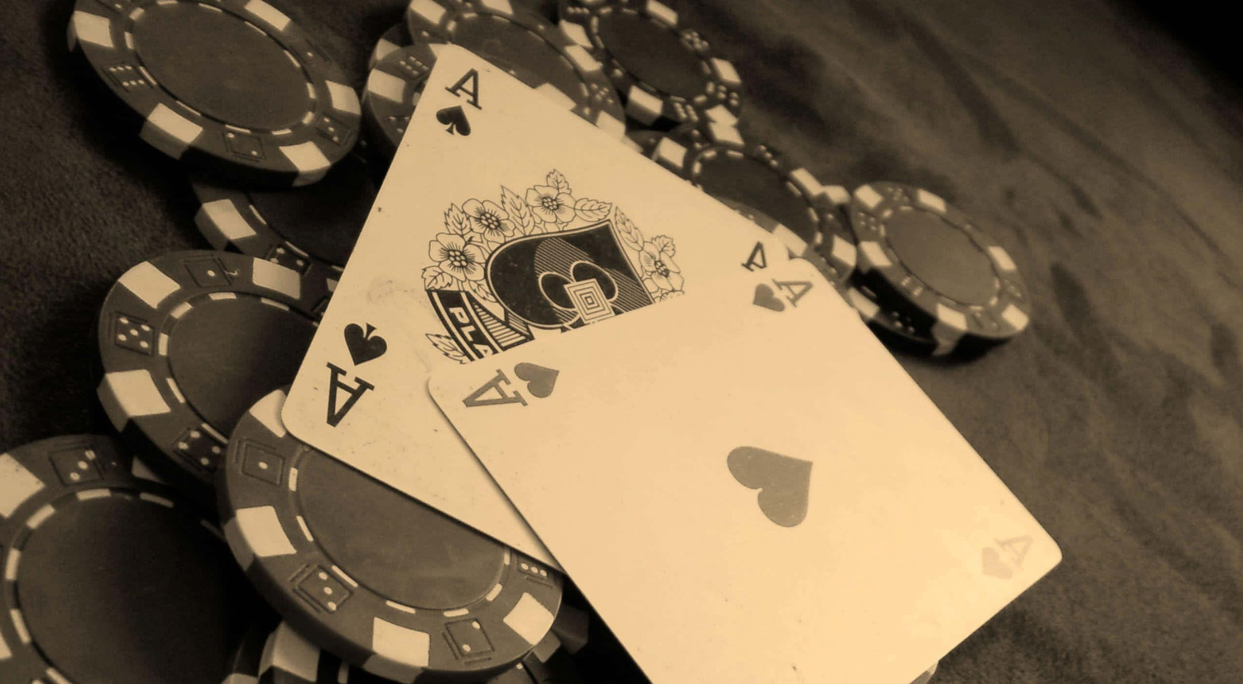 Sepia, ace of spades, poker chips, Full HD Desktop Wallpaper