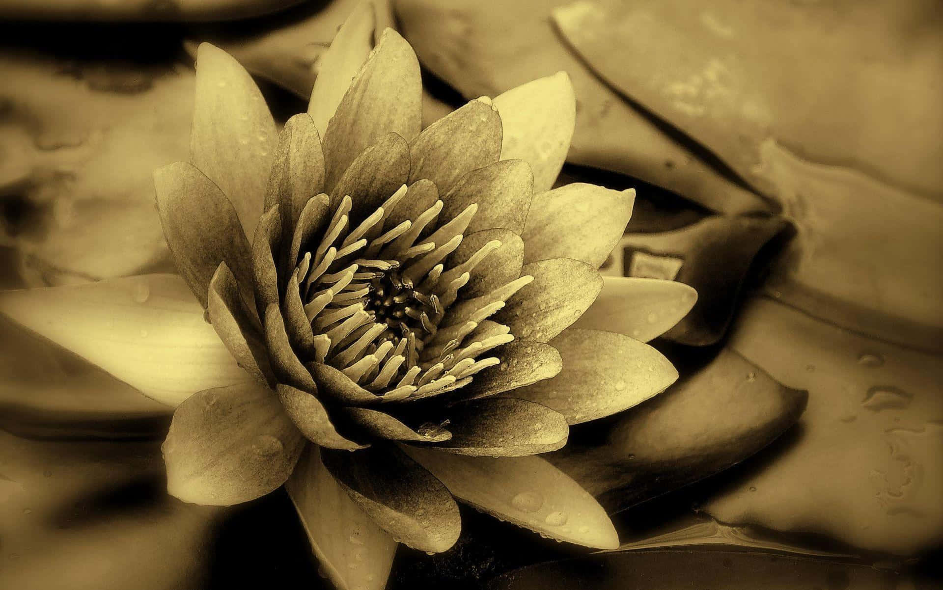 sepia, water lily, dew drops, Full HD Desktop Wallpaper