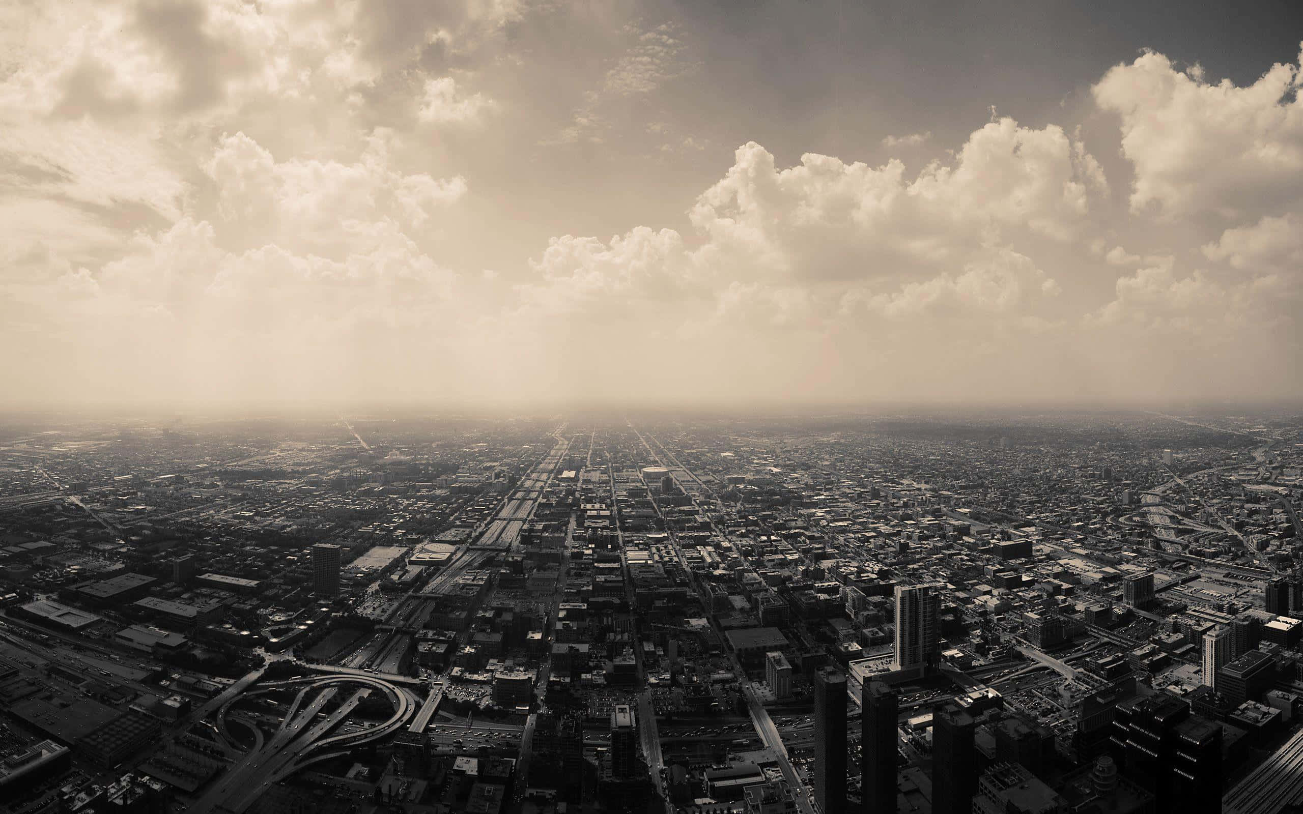 sepia, aerial view, urban landscape, 2K Desktop Wallpaper
