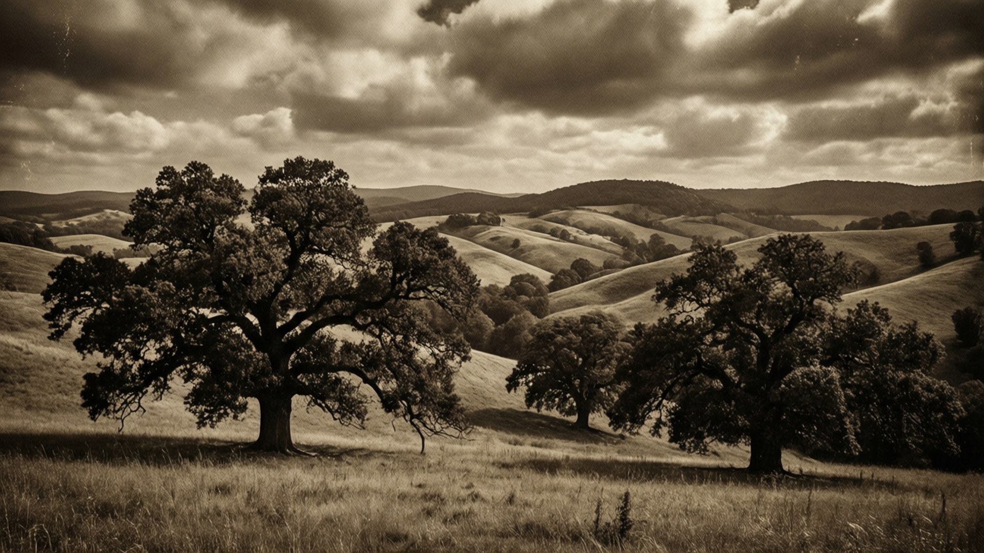 Rolling Hills Sepia, sepia-toned, hills, Full HD Desktop Wallpaper