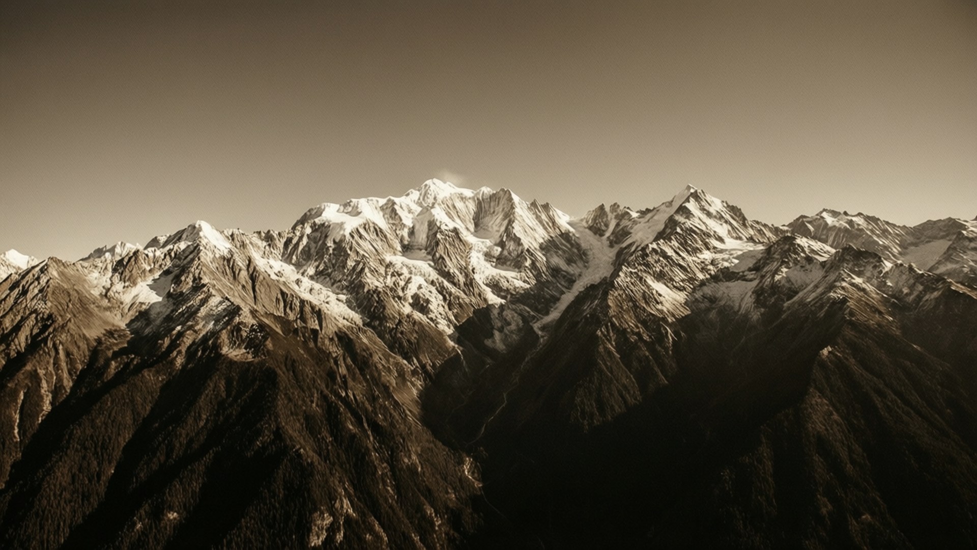 mountain peaks, sepia, snow, Full HD Desktop Wallpaper