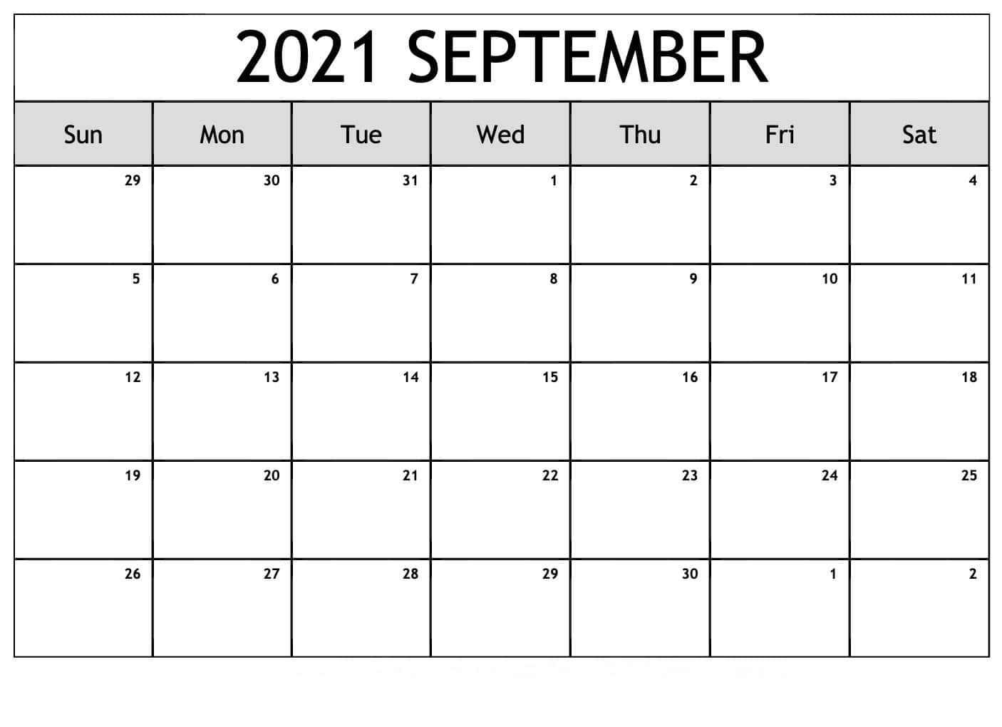 2021 September calendar, clean minimalist, bold black text, HD Desktop Wallpaper