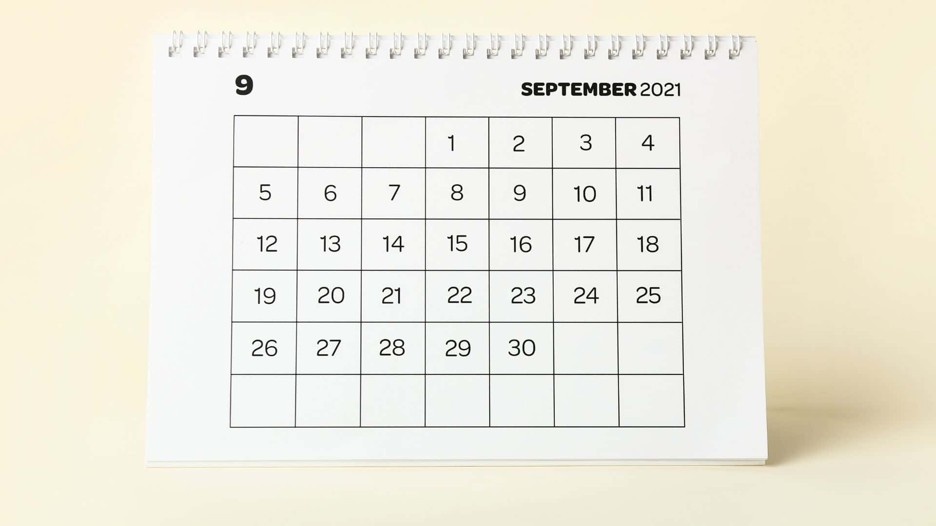 September 2021 Calendar, white desk calendar, number 9, Full HD Desktop Wallpaper