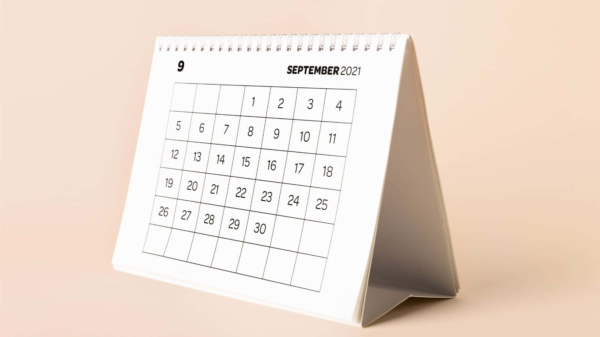 September 2021 Calendar, white desk calendar, soft beige background, Full HD Desktop Wallpaper