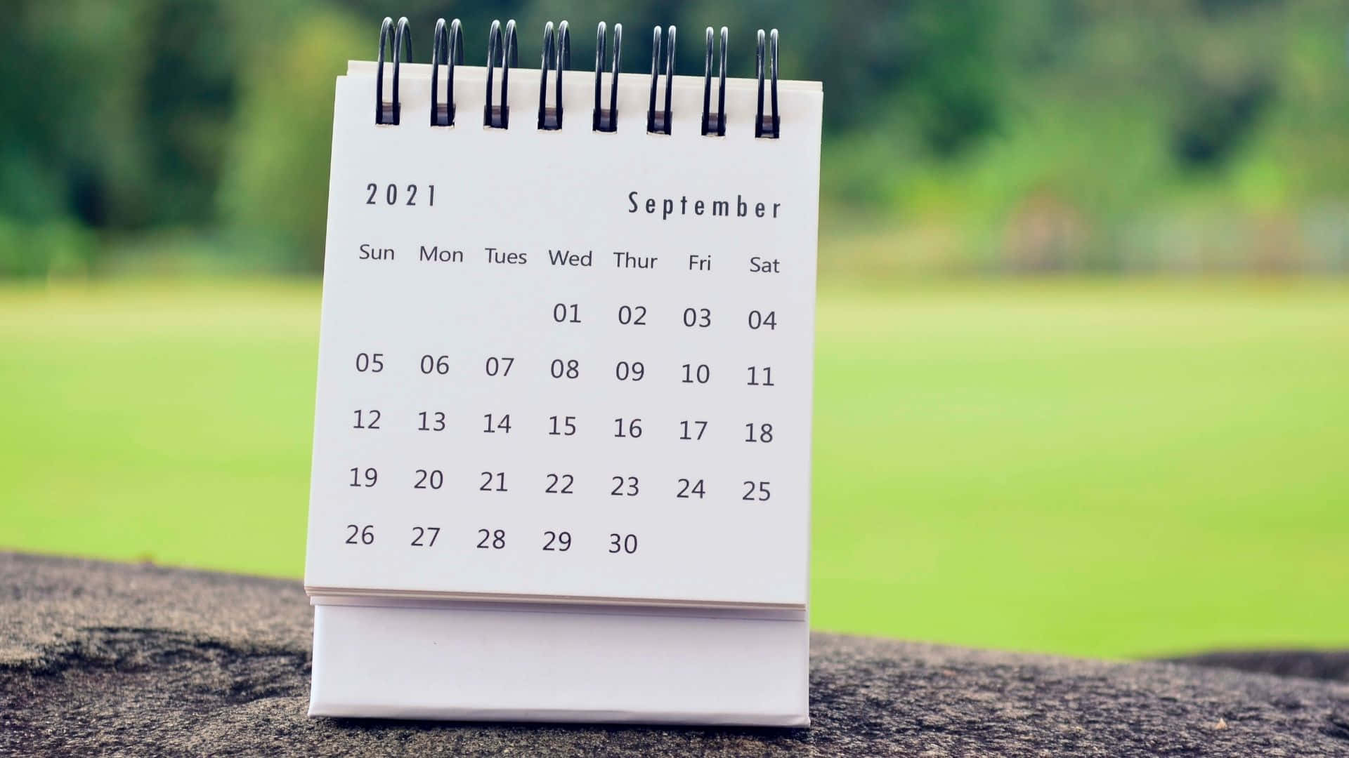 September 2021 Calendar, white spiral-bound calendar, rock, Full HD Desktop Wallpaper