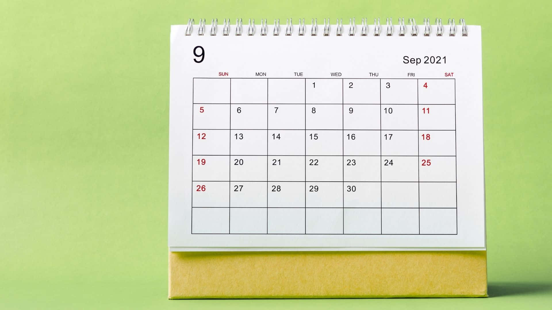 September 2021 Calendar, minimalist desk calendar, pale green background, Full HD Desktop Wallpaper