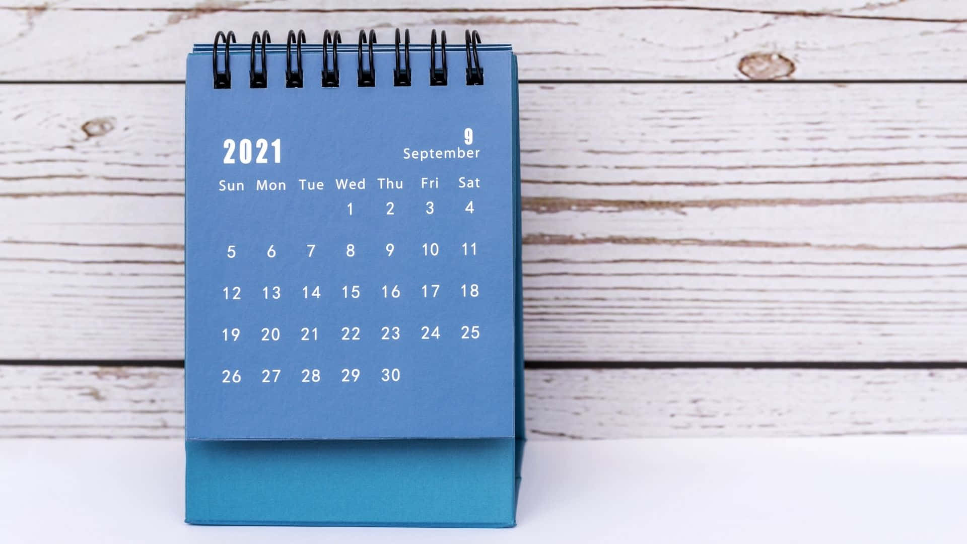September 2021 Calendar, blue calendar, black cover, Full HD Desktop Wallpaper