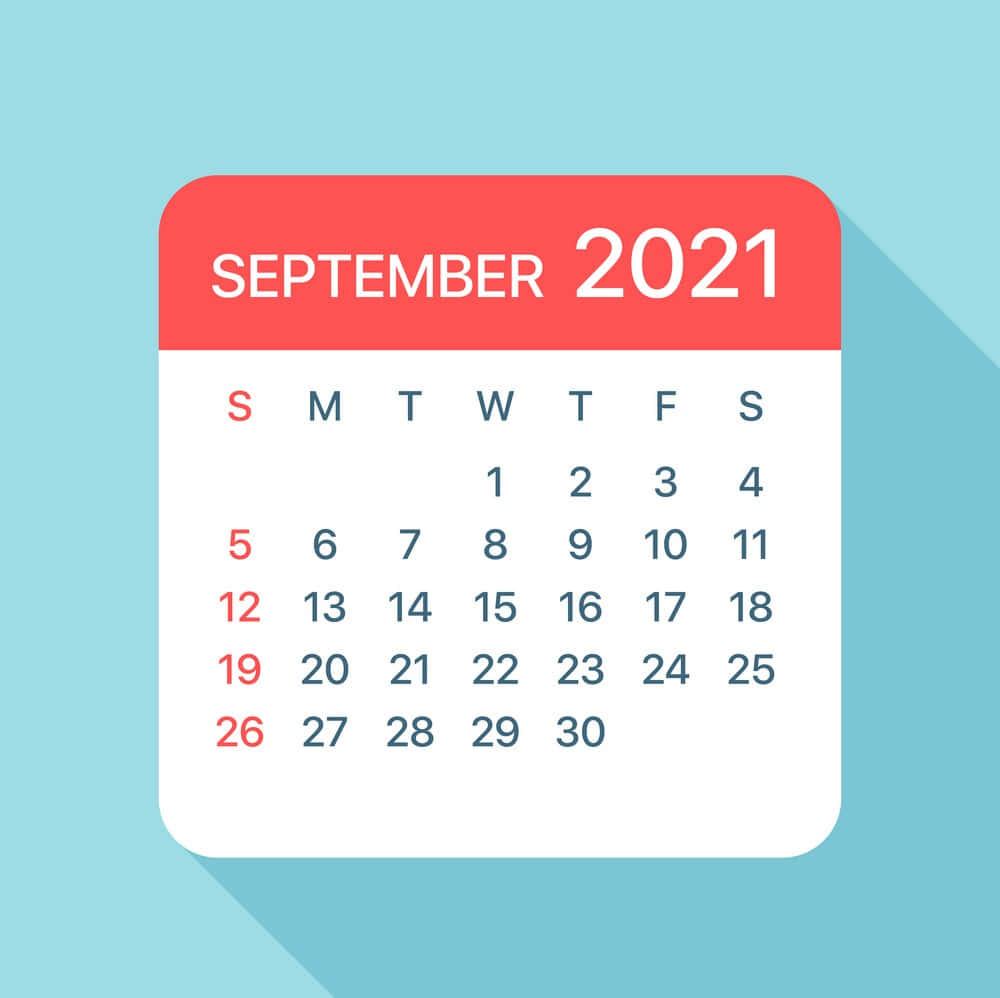 September 2021 Calendar, red header, white grid, SD Desktop Wallpaper